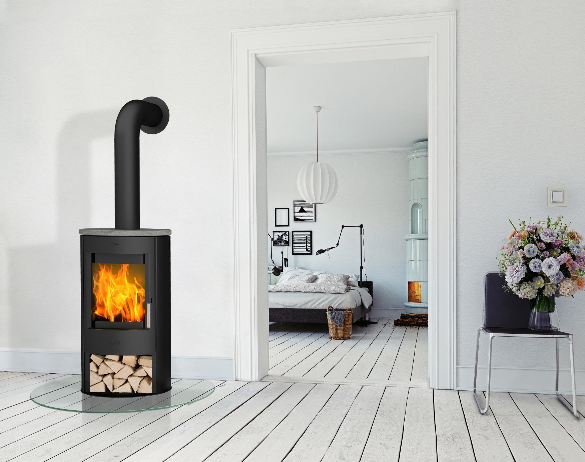 Fireplace Kaminofen Fireplace Zaria Speckstein 6 kW Kaminofen Stahl mit Topplatte R6780, 6.00 kW, Zeitbrand, mit offenem Holzfach