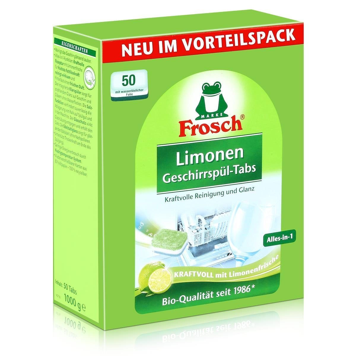 FROSCH Frosch Limonen Geschirrspül-Tabs 50 Reinigung Tabs Geschirrspülmittel Glanz und 