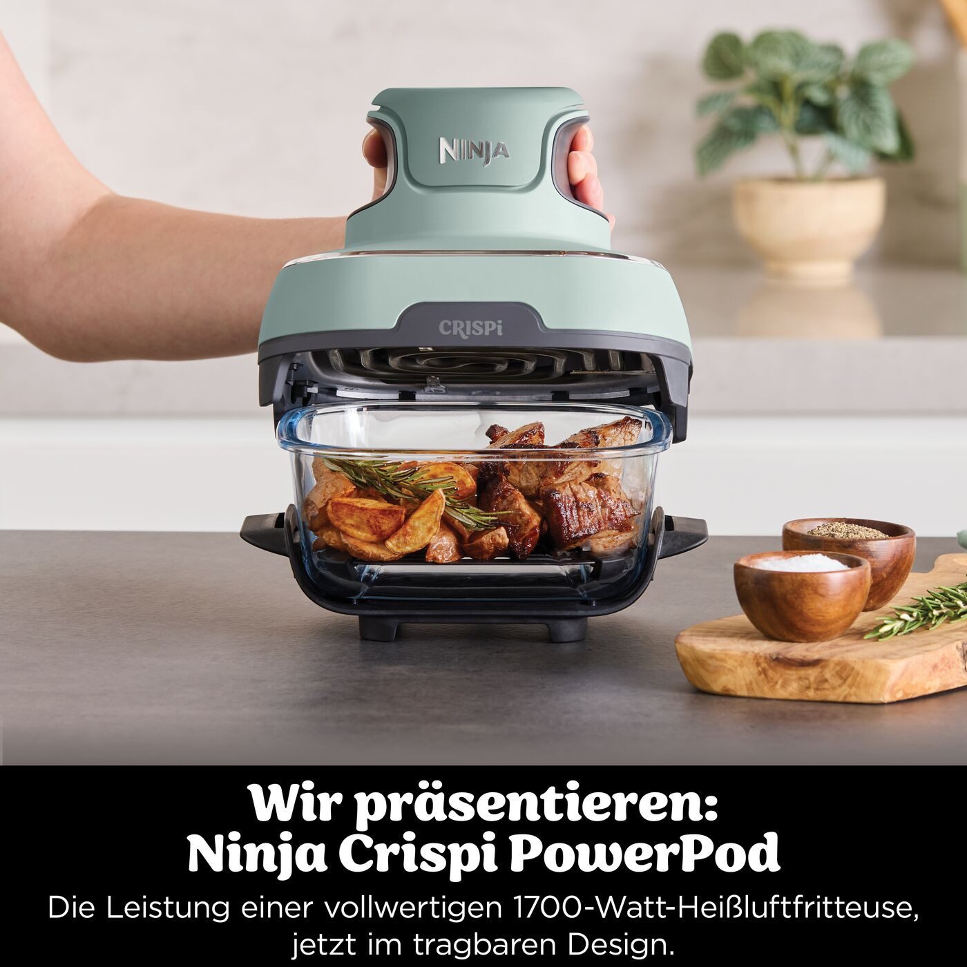 NINJA Heißluftfritteuse CRISPi 4-in-1 Sage - FN101EUSG, 1700 W, tragbar
