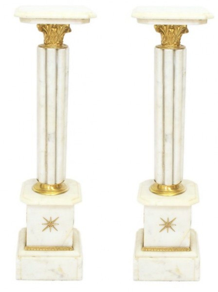 Casa Padrino Beistelltisch Barock Marmor - Marmor / Weiß Gold (2 Säule Set Säulen Stk)