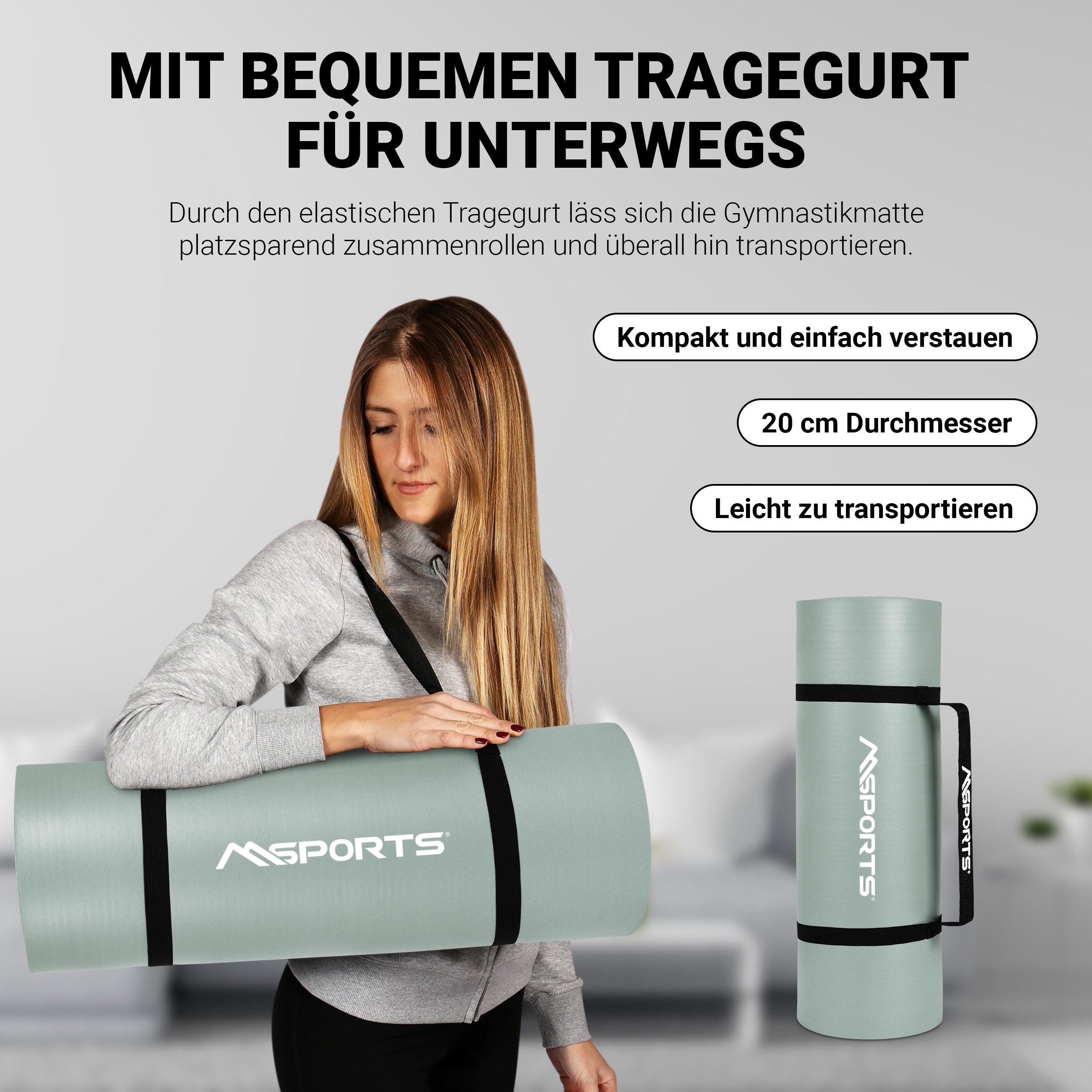 MSports® Gymnastikmatte Yogamatte inkl. Tragegurt + Poster + Workout App – Bild 5 von 5