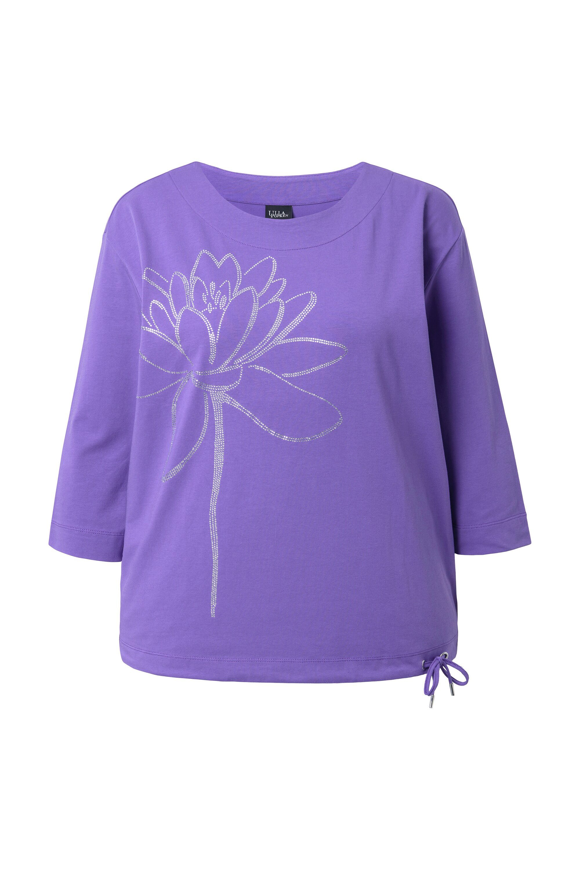 Ulla Popken T-Shirt Shirt Ziersteine Rundhals 3/4-Arm Saumband günstig online kaufen