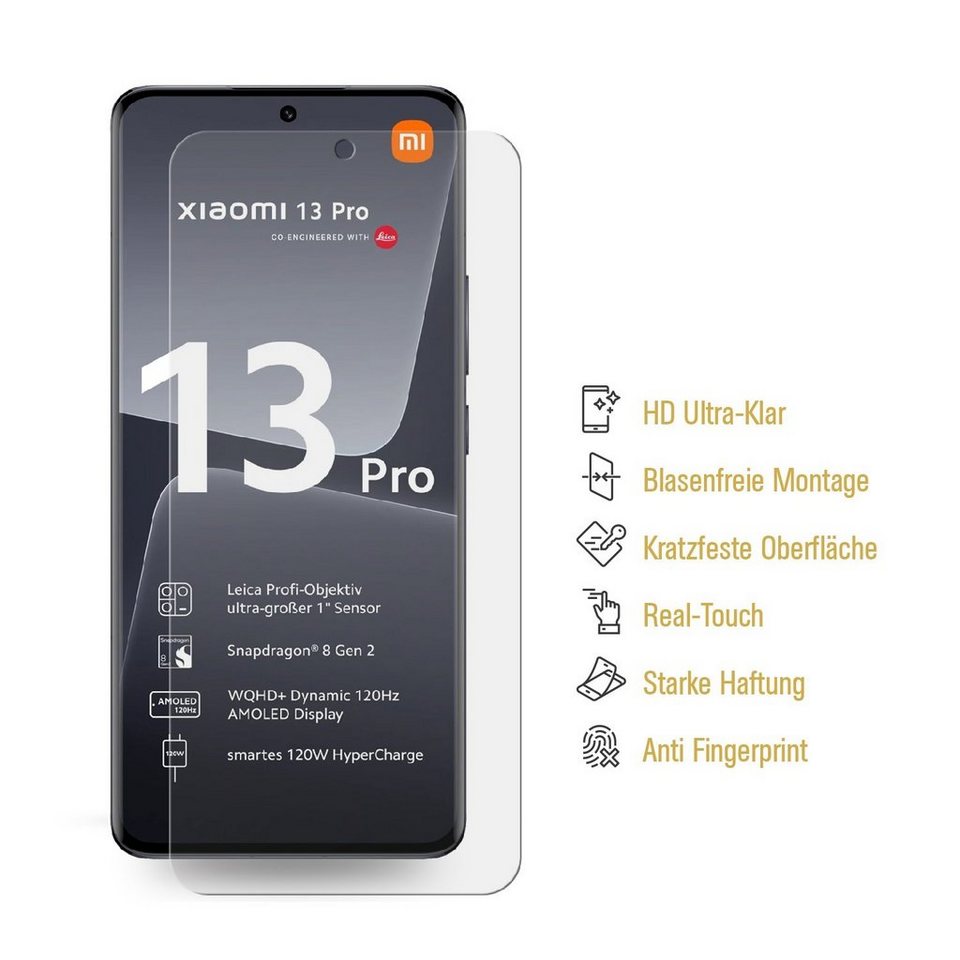 Protectorking Schutzfolie 2x Hydropanzerglas für Xiaomi 13 Pro HD KLAR  FLEXIBLER Displayschutz, (2-Stück), Displayschutzfolie, Panzer Schutz, NANO  ANTI-SHOCK HD KLAR