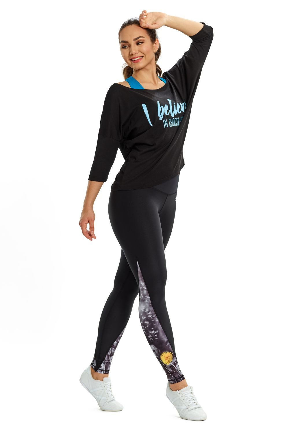 Winshape 3/4-Arm-Shirt MCS001 ultra leicht mit Neon blauem Glitzer-Aufdruck