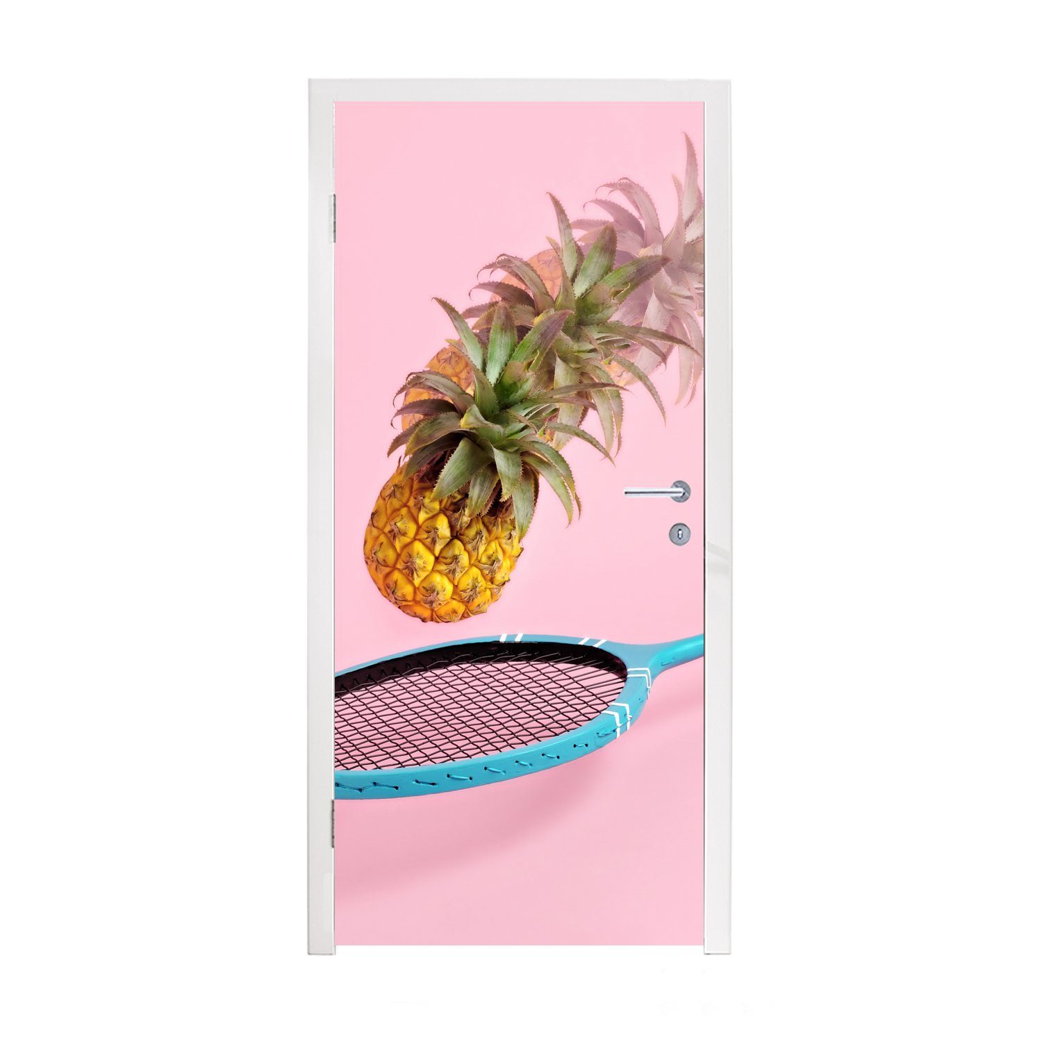 MuchoWow Türtapete Ananas - Badminton - Rosa, Matt, bedruckt, (1 St), Fototapete für Tür, Türaufkleber, 75x205 cm