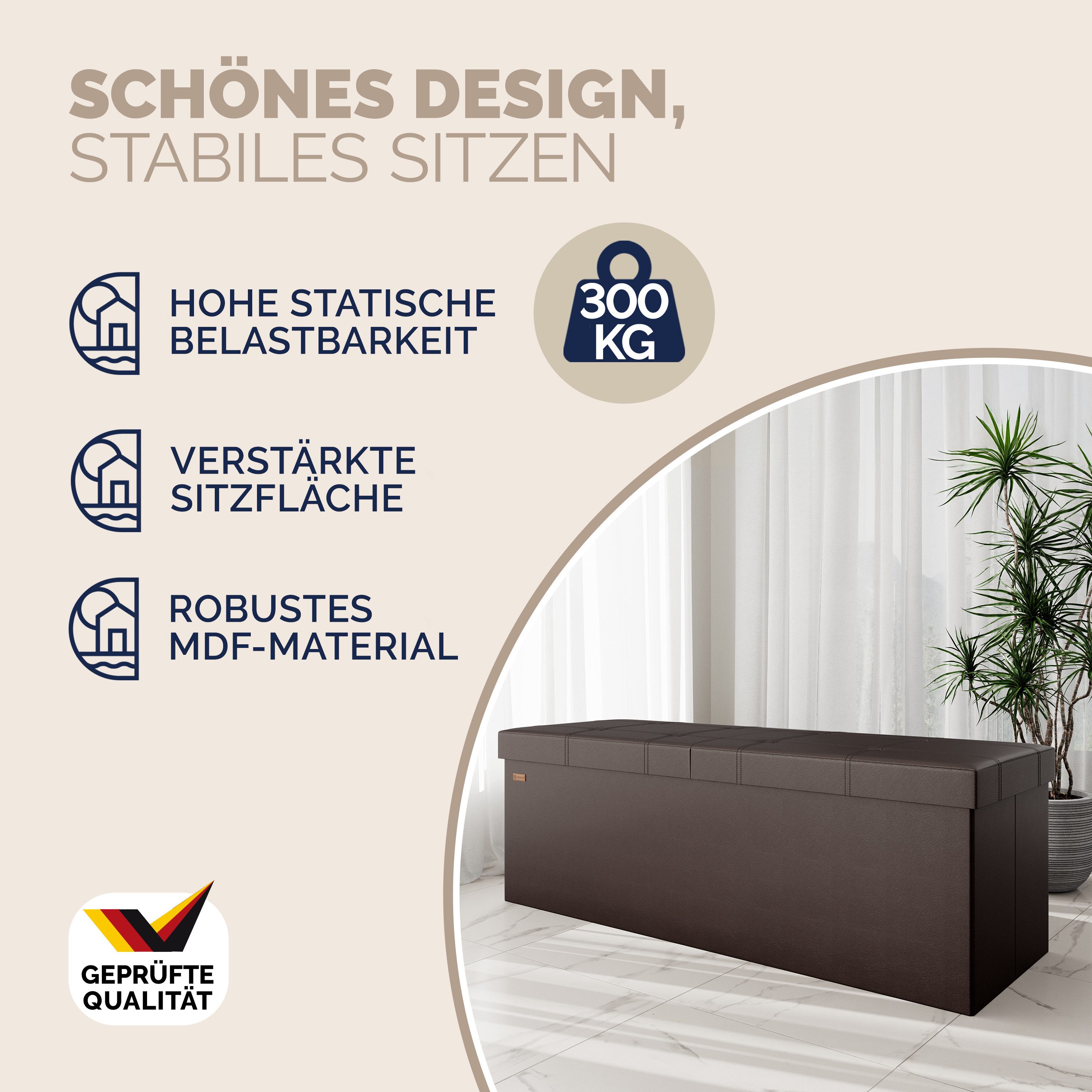 Casaria Sitzbank (1-St), Deckel Klappbar Gepolstert Faltbar Kunstleder 130L Flur Schlafzimmer