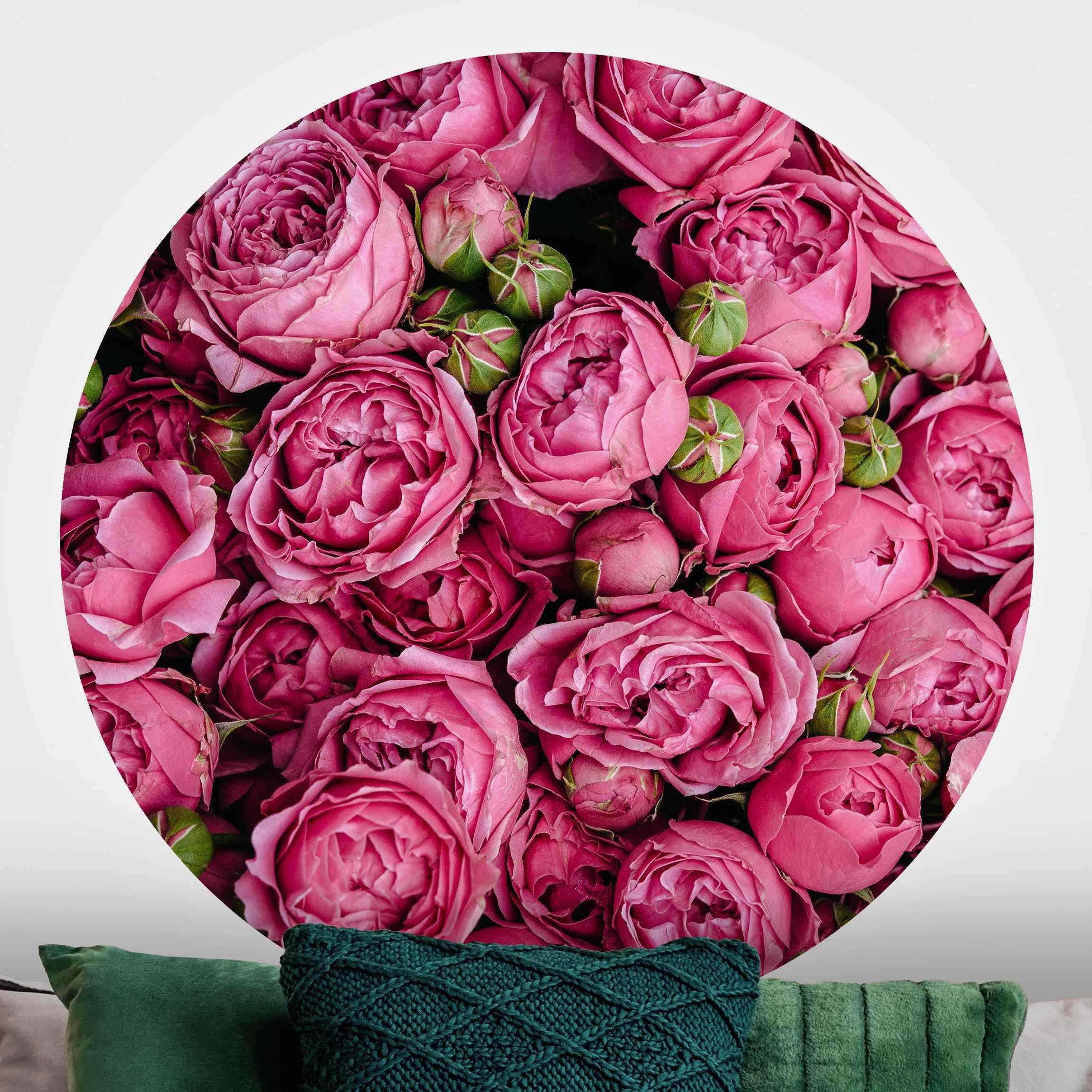 Bilderdepot24 Fototapete rund Pinke Pfingstrosen, Glatt, Matt, (Vliestapete selbstklebend), Wohnzimmer Schlafzimmer Küche Wandtattoo Motivtapete Klebe Wandtapete