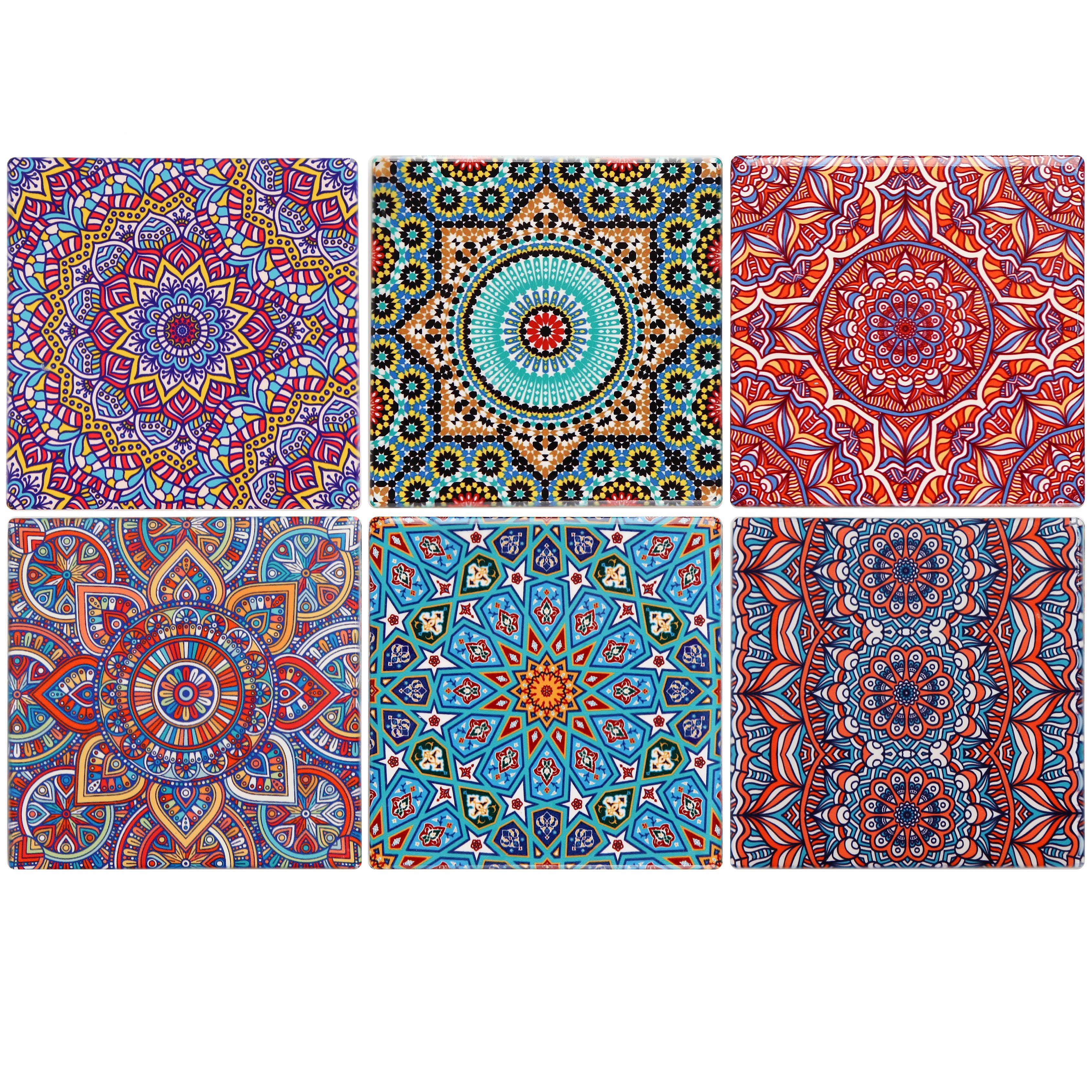 Flanacom Getränkeuntersetzer Boho Design Untersetzer – Orientalische Tischdeko, Zubehör für Glas, Tasse, Becher, Vase, Kerze, Topf, Set, 6-tlg., orientalisches Design
