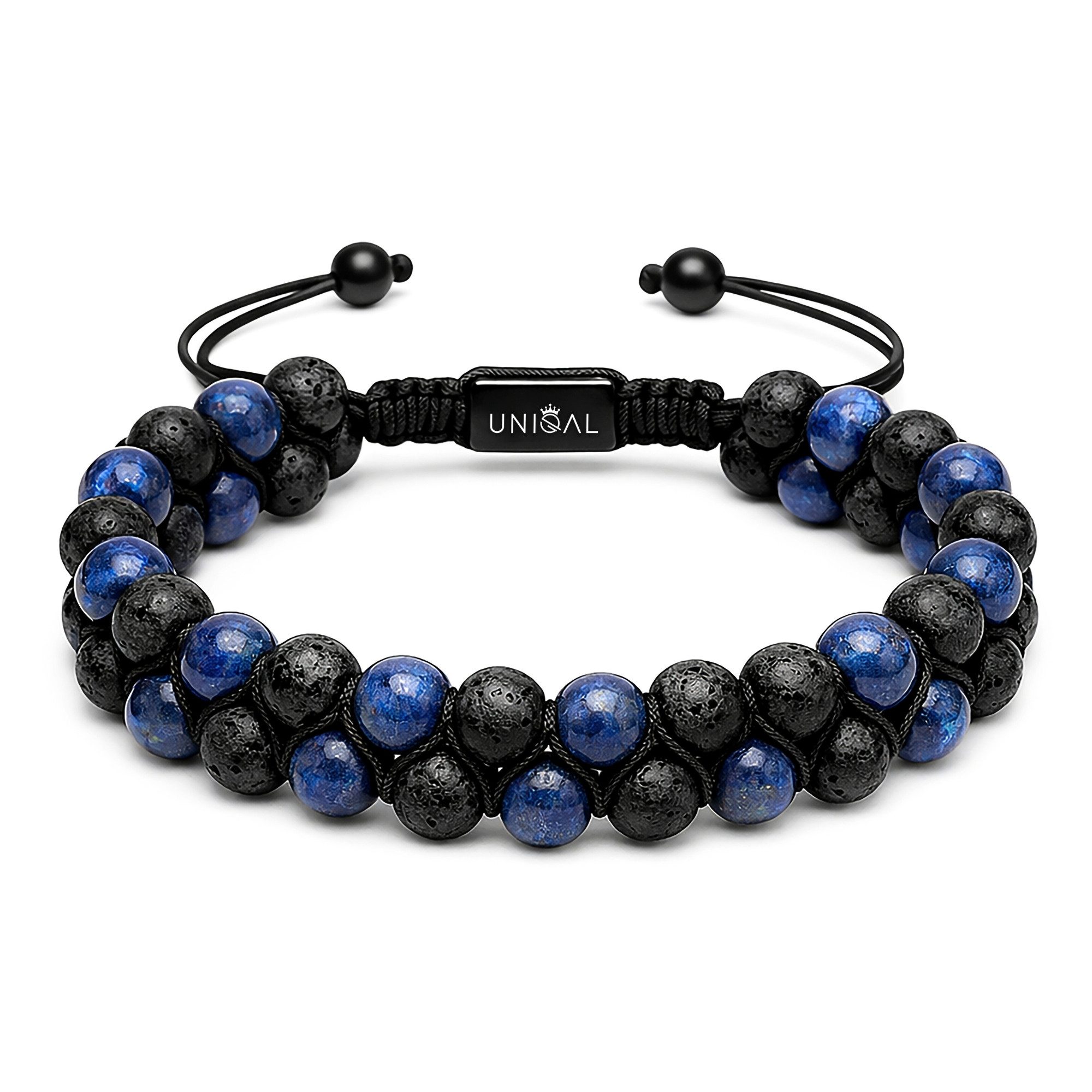 UNIQAL.de Perlenarmband aus Naturstein – zweireihig, 6 mm, Unisex (Edelstahl-Elemente, Naturstein-Perlen), verstellbarer Makramée-Verschluss, handgefertigt