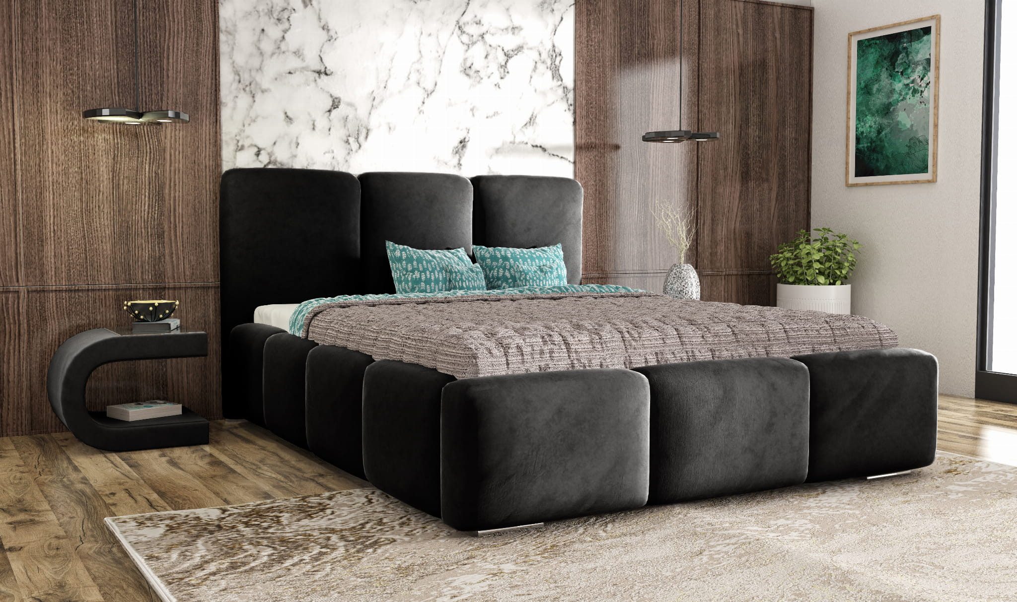 thematys Polsterbett Bettkasten + Lattenrost Stauraumbett 140x200 160x200 180x200 200x200cm (edles Designer Bett mit viel Stauraum – weich, modern und pflegeleicht, Inklusive Lattenrost: Metallgestell mit hydraulischer Klappfunktion), hochwertiger VELVET Stoff in vielen Farben, Blau, Grau, Schwarz, Beige