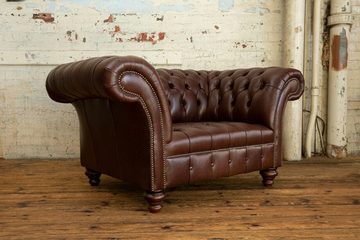 JVmoebel Chesterfield-Sessel Design Chesterfield Stoff Couch Sessel Braun Sofas 100% Leder Sofort (Sessel), Made in Europe