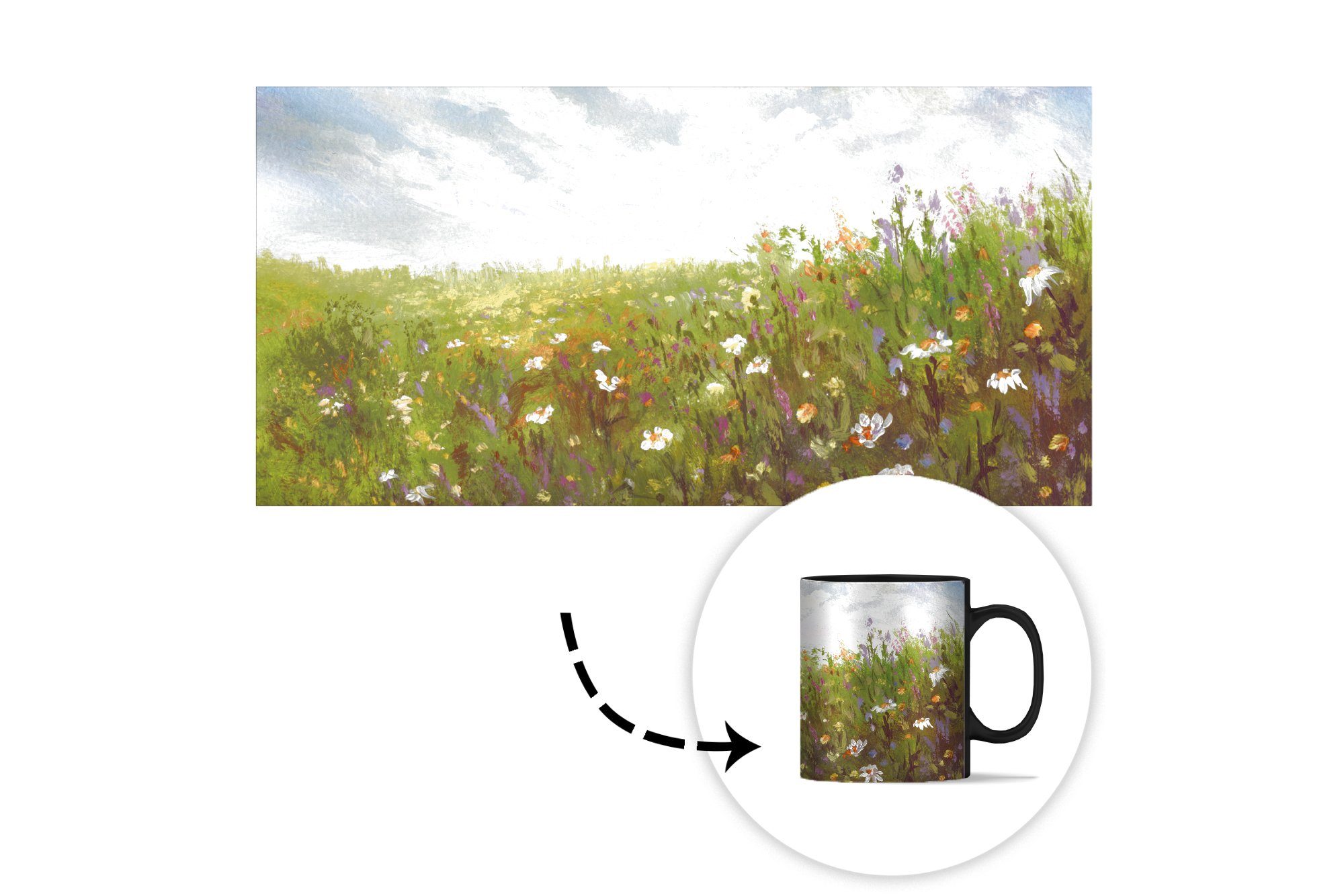 MuchoWow Tasse Sommer - Blumen - Zaubertasse, Teetasse, Geschenk Farbwechsel, Ölfarbe, Keramik, Kaffeetassen
