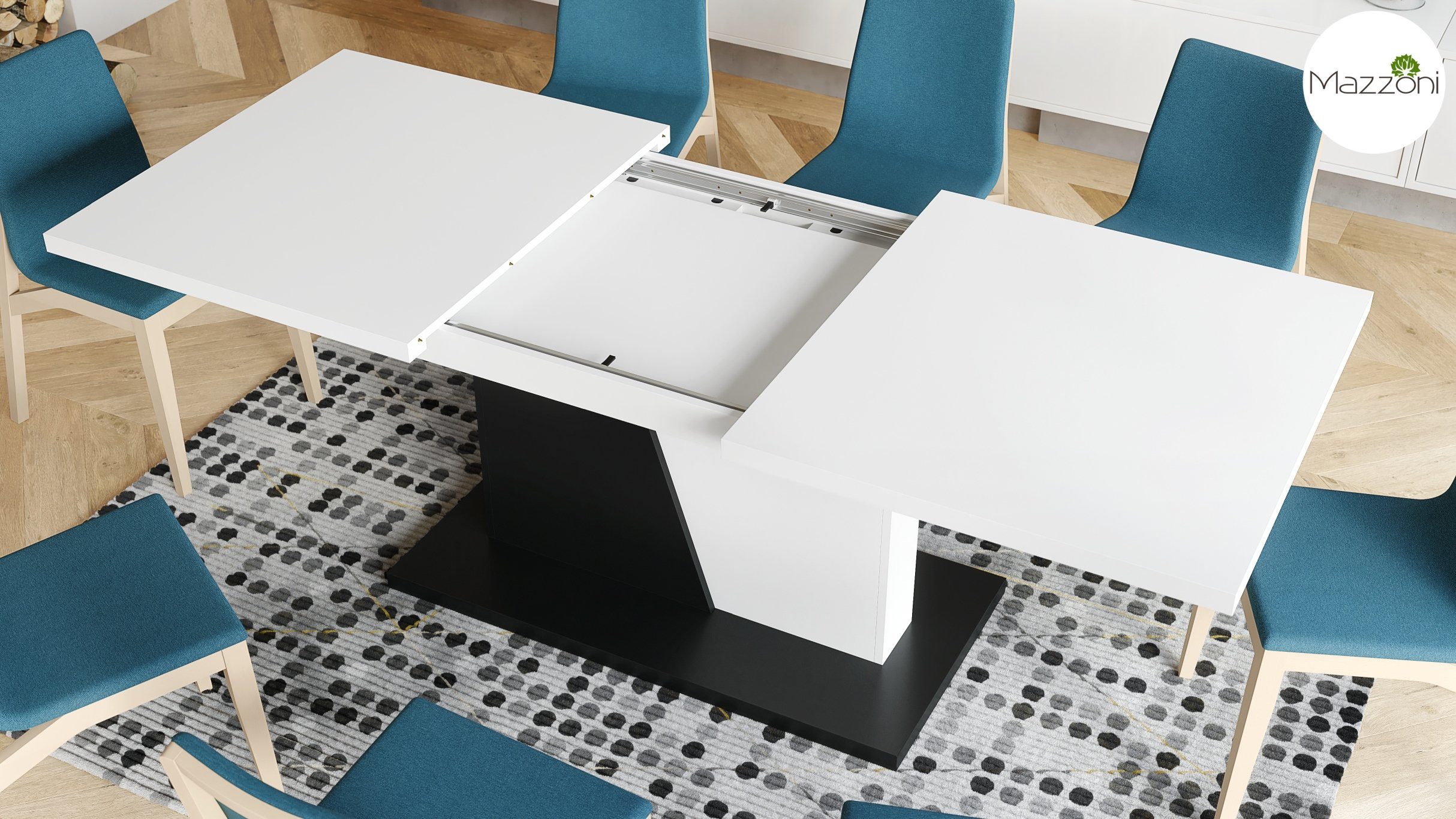 Mazzoni Esstisch Design Esstisch Tisch matt 218 Schwarz Noir 160 matt / cm ausziehbar Weiß Noble bis