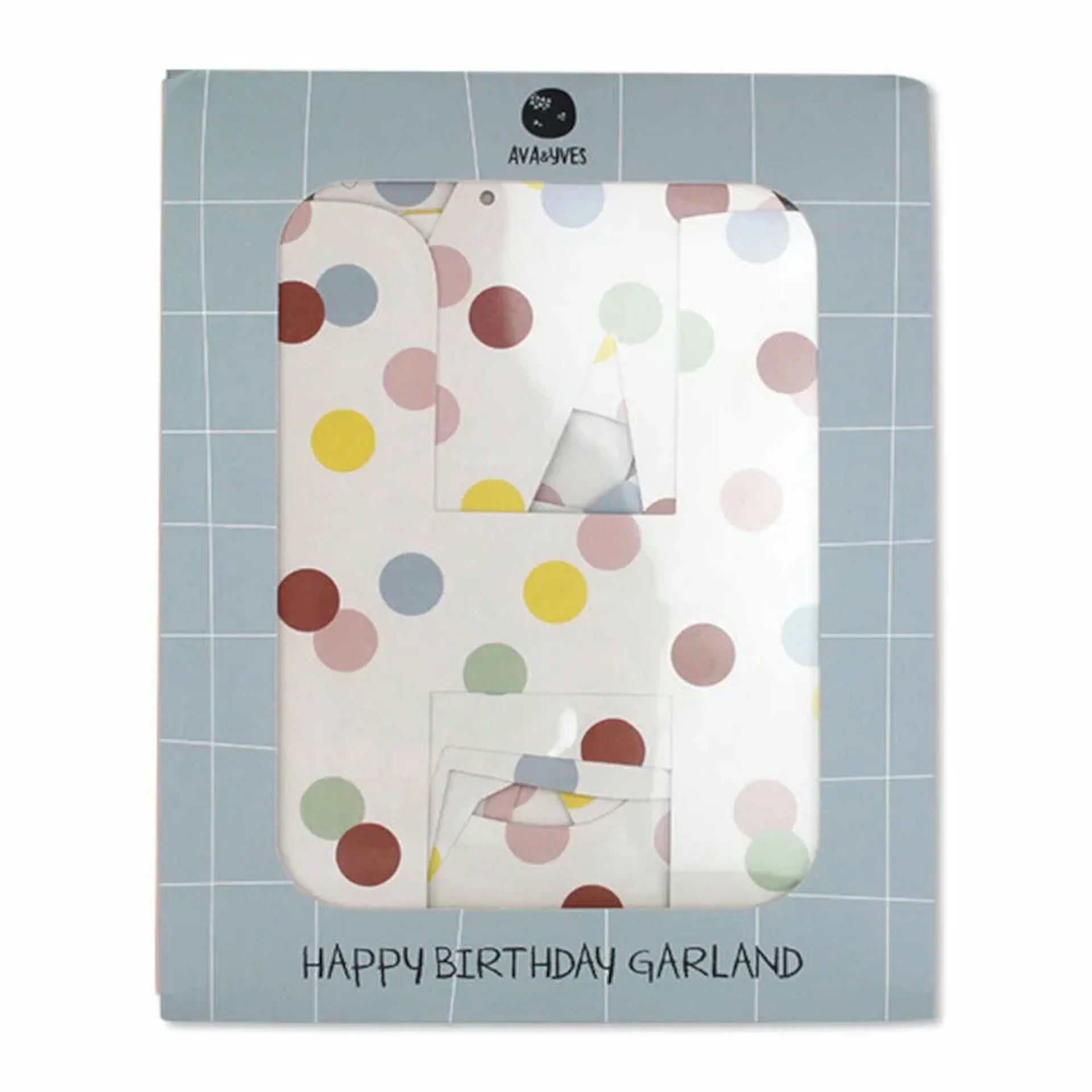 Ava & Yves Girlande Girlande "Happy Birthday" Punkte pastell