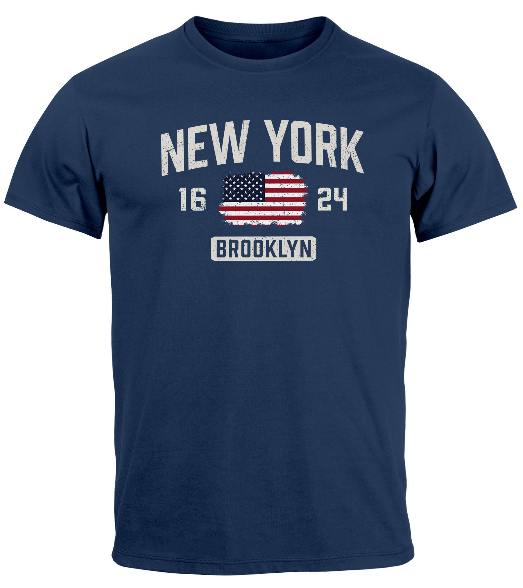 Neverless Print-Shirt Herren T-Shirt New York Brooklyn Print USA Flagge Fashion Streetstyle mit Print