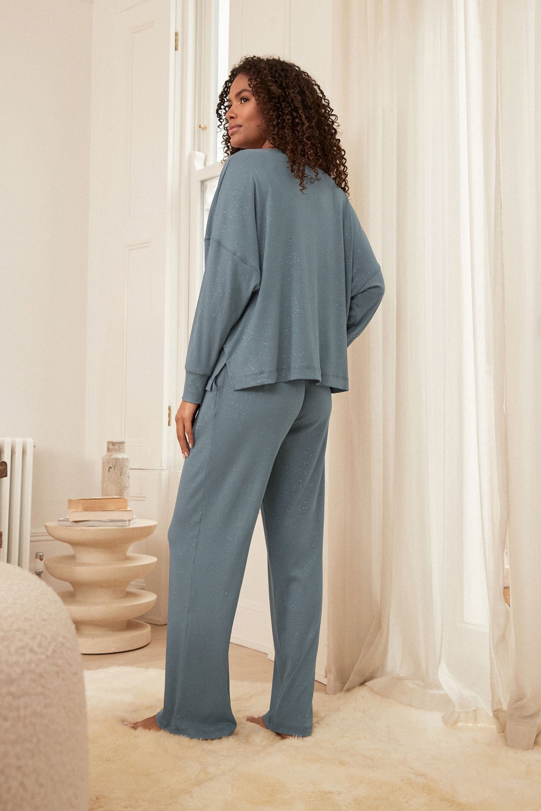 Pyjama Langärmeliger (2 tlg) Pyjama gerippter Blue Next Sparkle