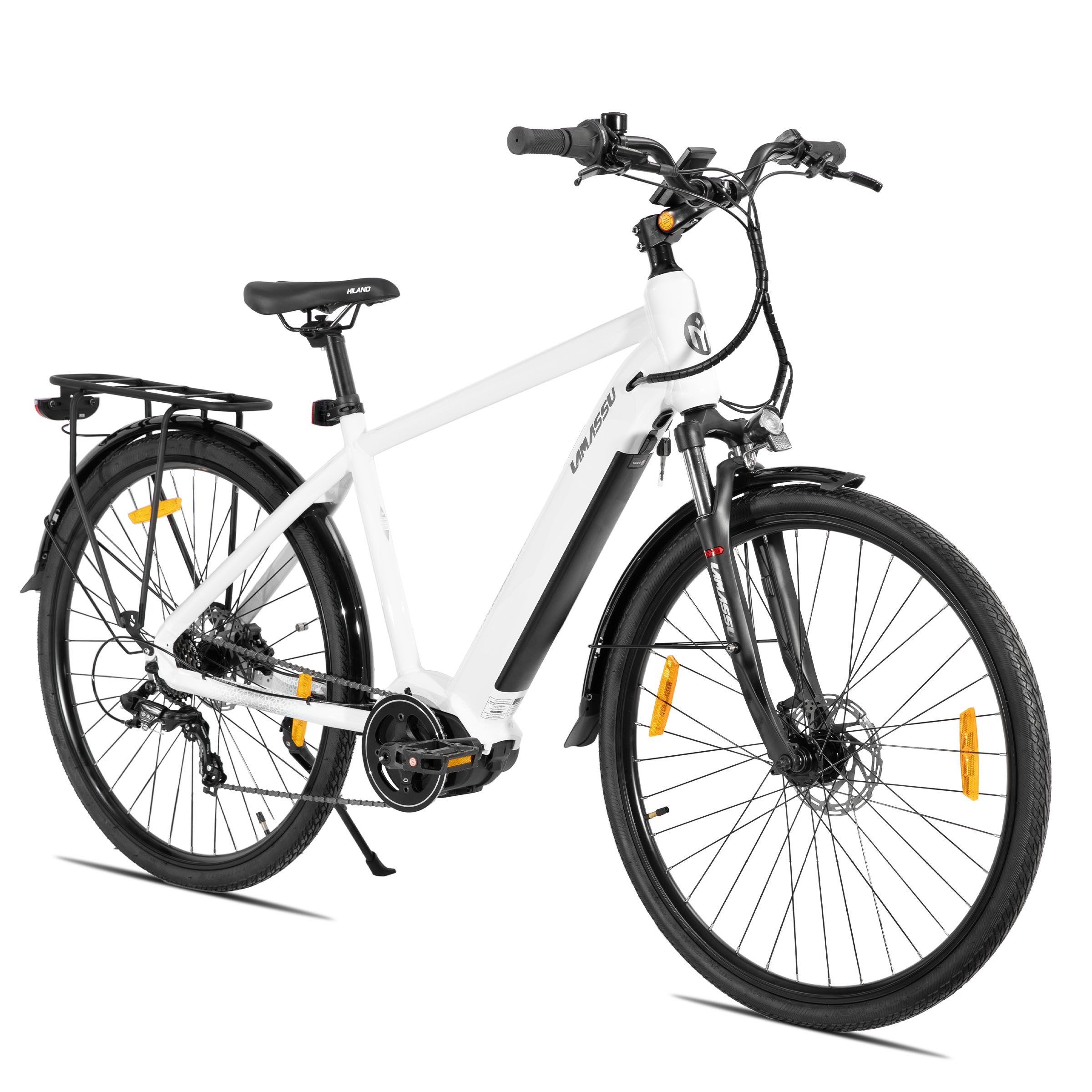 HILAND E-Bike 27 Zoll City-E-Bike Allanton 250W mit Gepäckträger & Beleuchtung, Mittelmotor