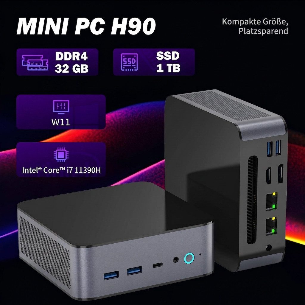 Rolipo Mini PC, Intel Core i7-11390H, 32GB DDR4 1TB SSD, Windows 11 Pro Mini-PC (Intel Core i7, Intel Iris Xe Grafik, 32 GB RAM, 1024 GB SSD)