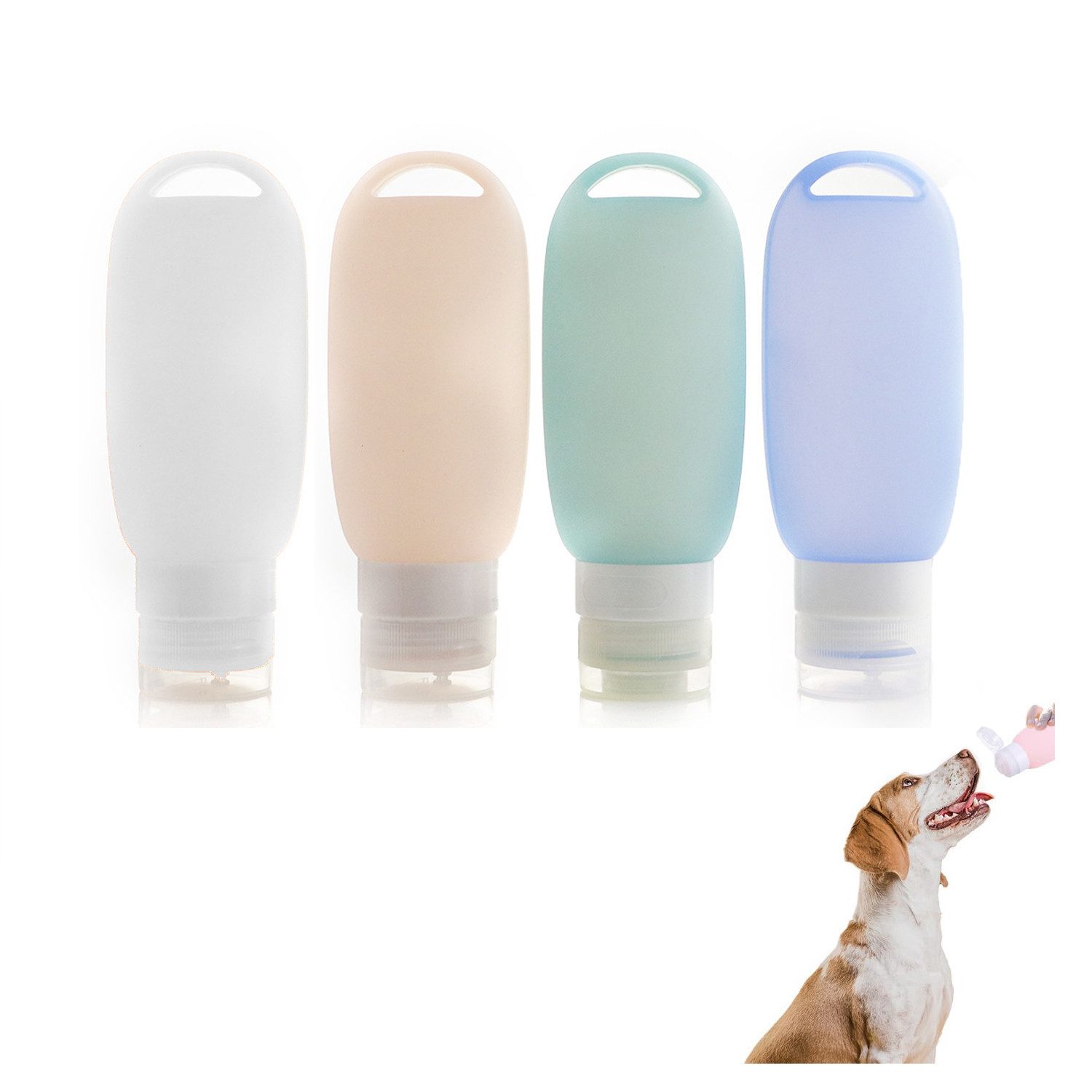 Hunde-Futterautomat 4er Set 90 ml Silikon Reiseflaschen zum Befüllen