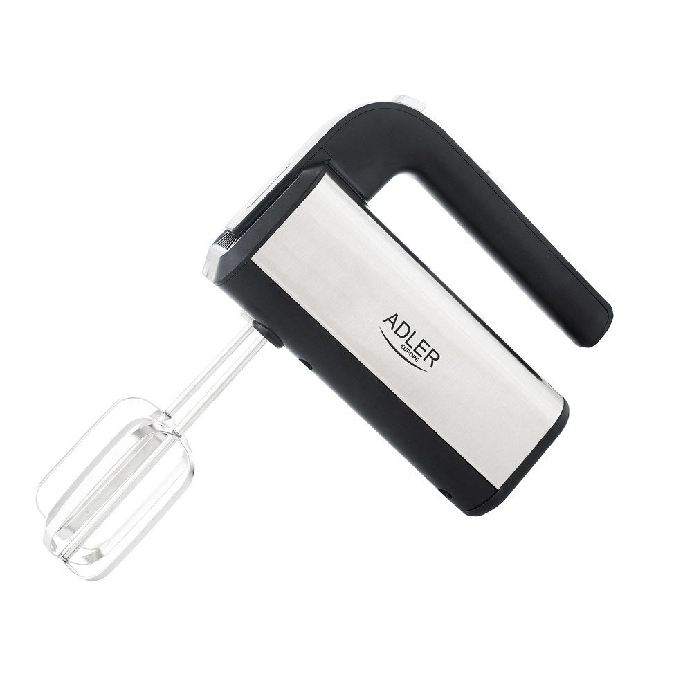 ADLER EUROPE Handmixer AD 4225 eleganter Edelstahl-Mixer mit Knethaken und Rührbesen, 800 W, Handrührgerät, Küchenmixer für Teig, Sahne, Eischnee, silber schwarz