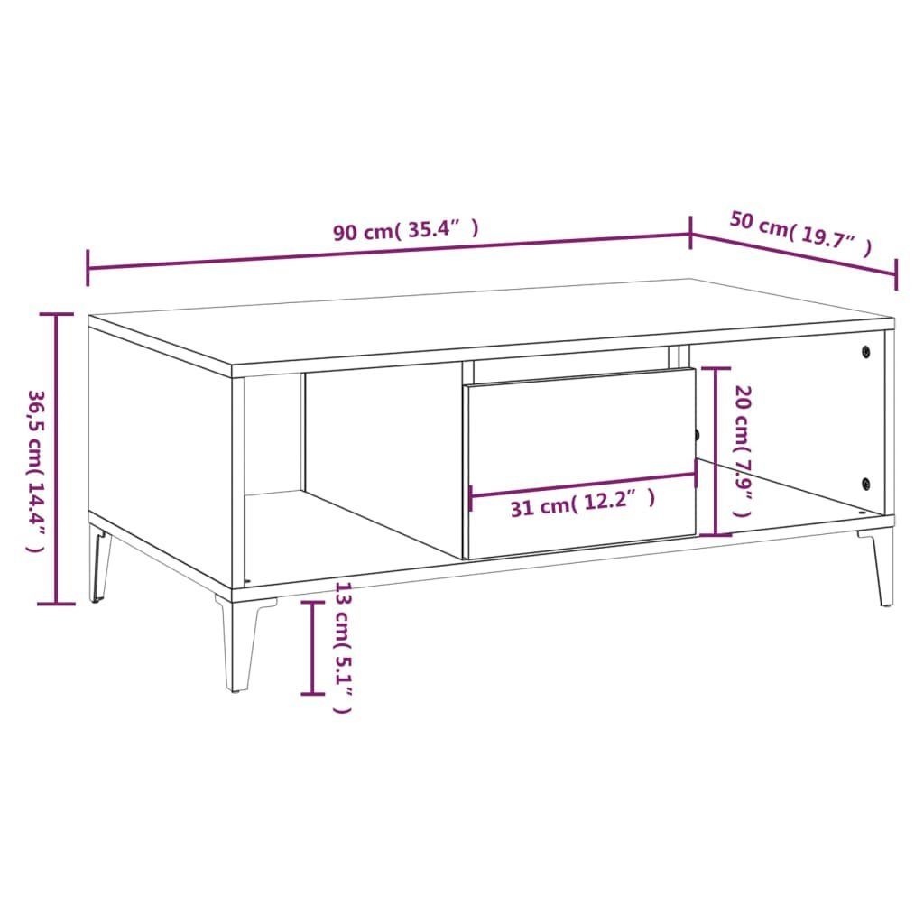 vidaXL Couchtisch Couchtisch Betongrau 90x50x36,5 Betongrau (1-St) cm Holzwerkstoff | Betongrau