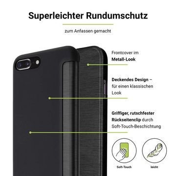 Artwizz Flip Case SmartJacket, Etui Schutzhülle in Metalloptik mit Soft-Touch, Schwarz, iPhone 8 Plus, iPhone 7 Plus