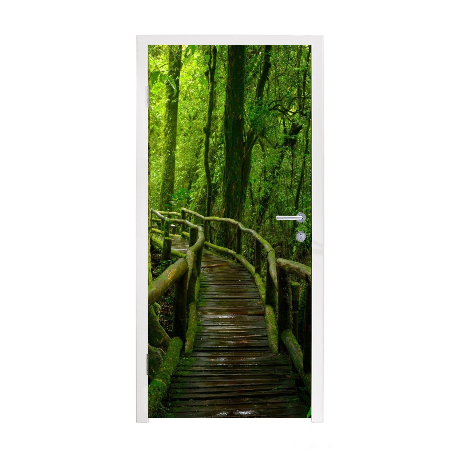 MuchoWow Türtapete Dschungel - Brücke - Moos - Natur - Tropisch, Matt, bedruckt, (1 St), Fototapete für Tür, Türaufkleber, 75x205 cm