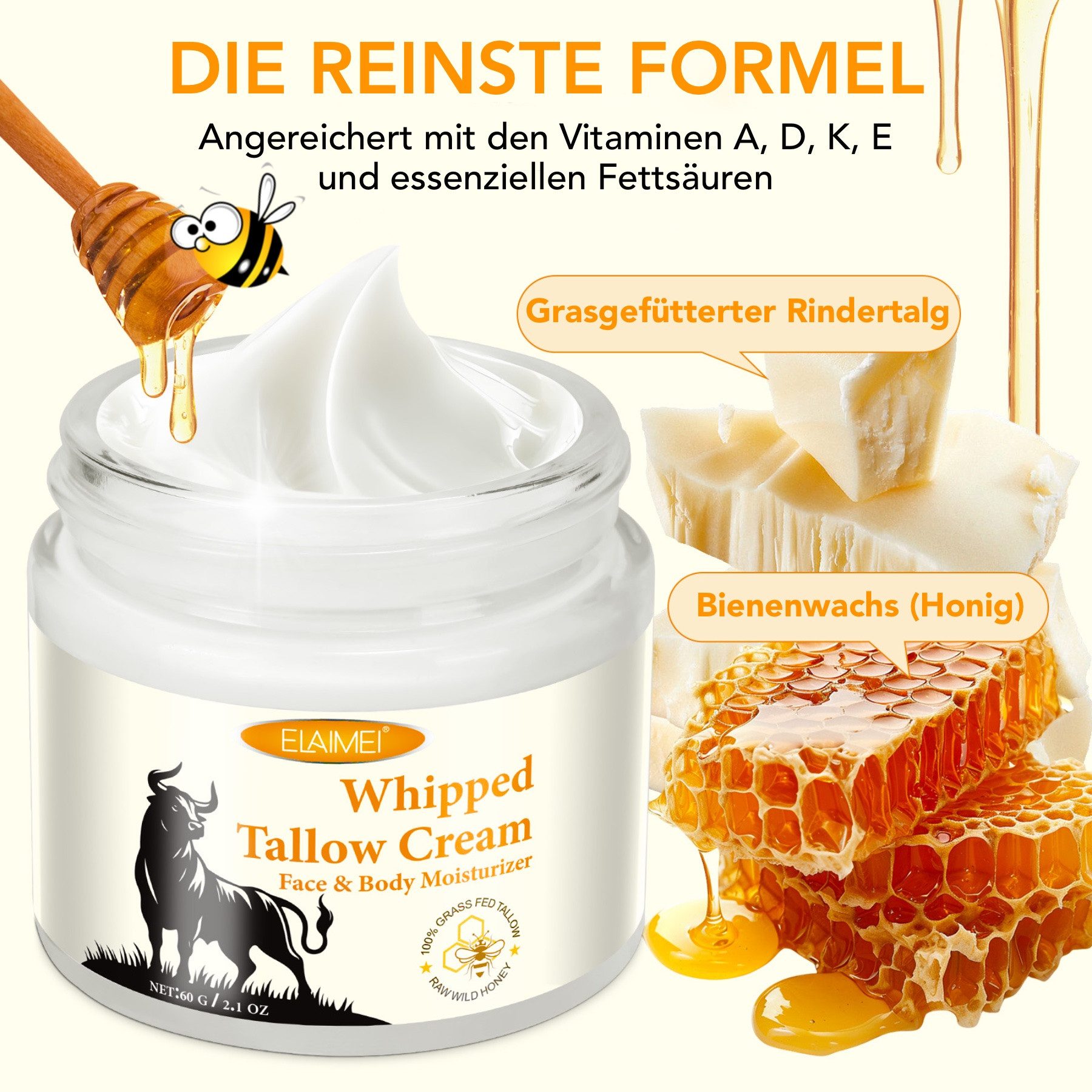 P-Beauty Cosmetic Accessories Hautcreme Gesicht Creme Rindertalg Honig Beef Tallow Hautpflege Hautpflegecreme, 1-tlg., Feuchtigkeitspflege, Hautpflege