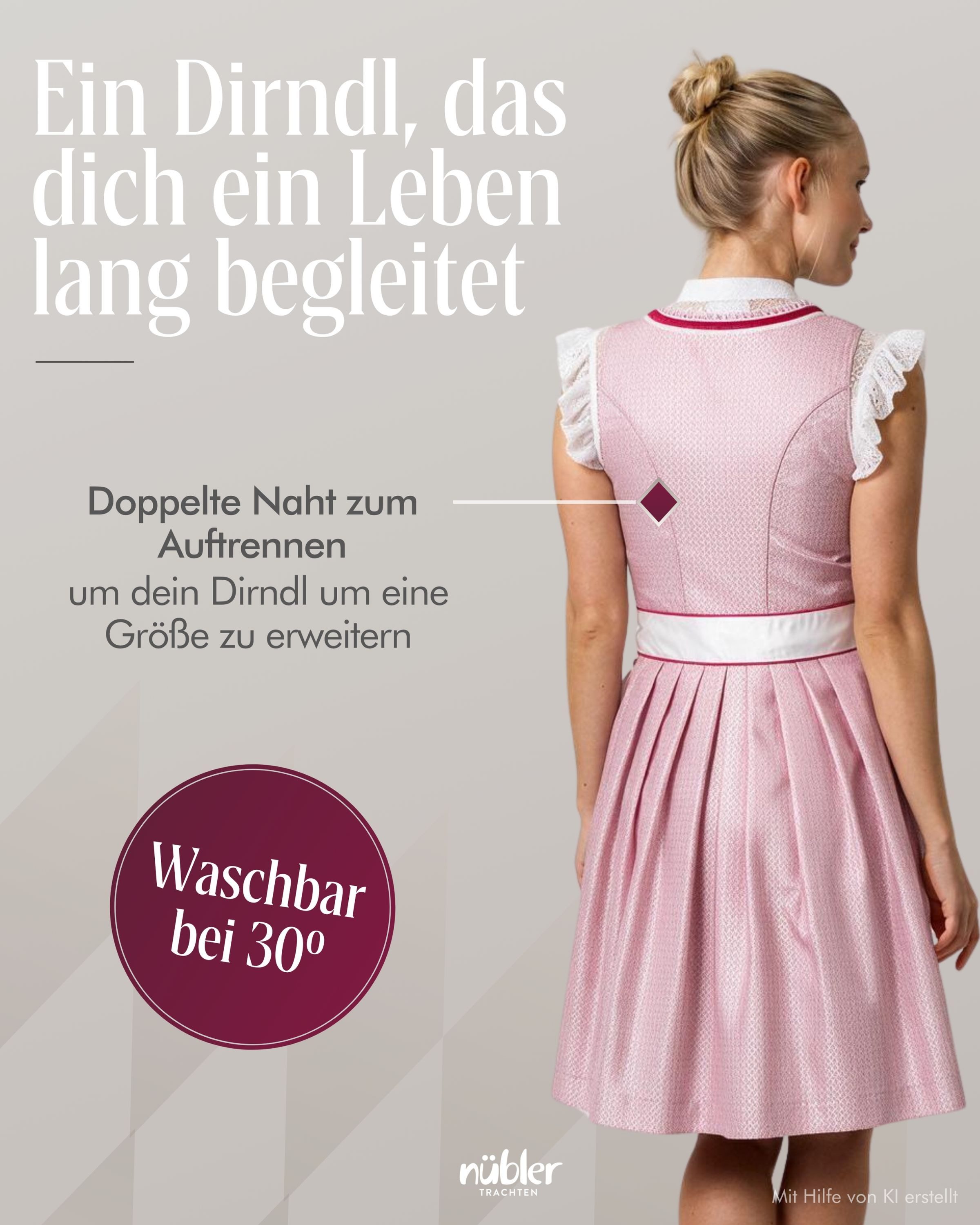 Nübler Dirndl Mini Dirndl Lina in Rosa von Nübler - Rocklänge 55 cm – Bild 4 von 5