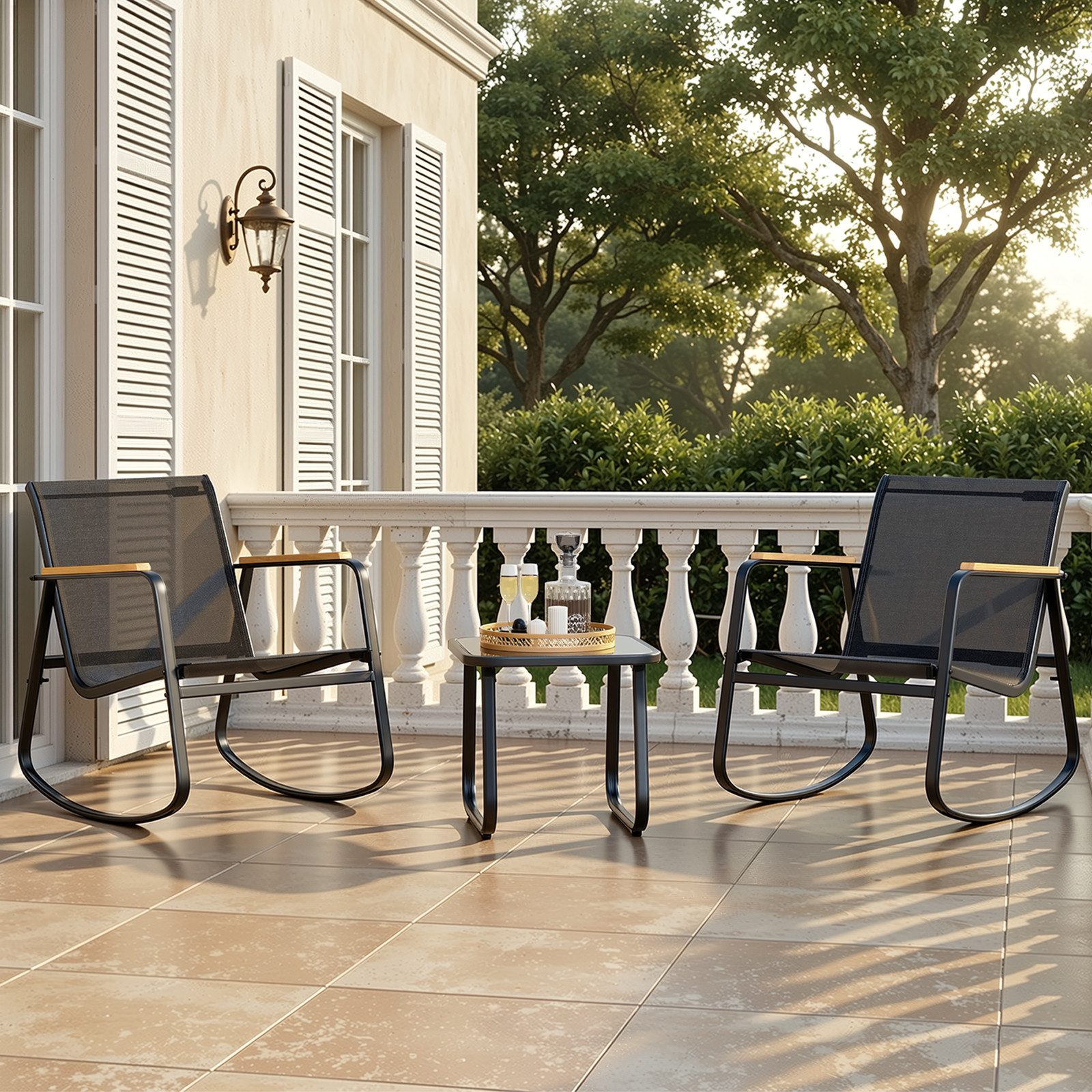 Bealife Balkonset Garten Balkonmöbel-Sets,2 Sessel und 1 Tisch für Garten, Terrasse