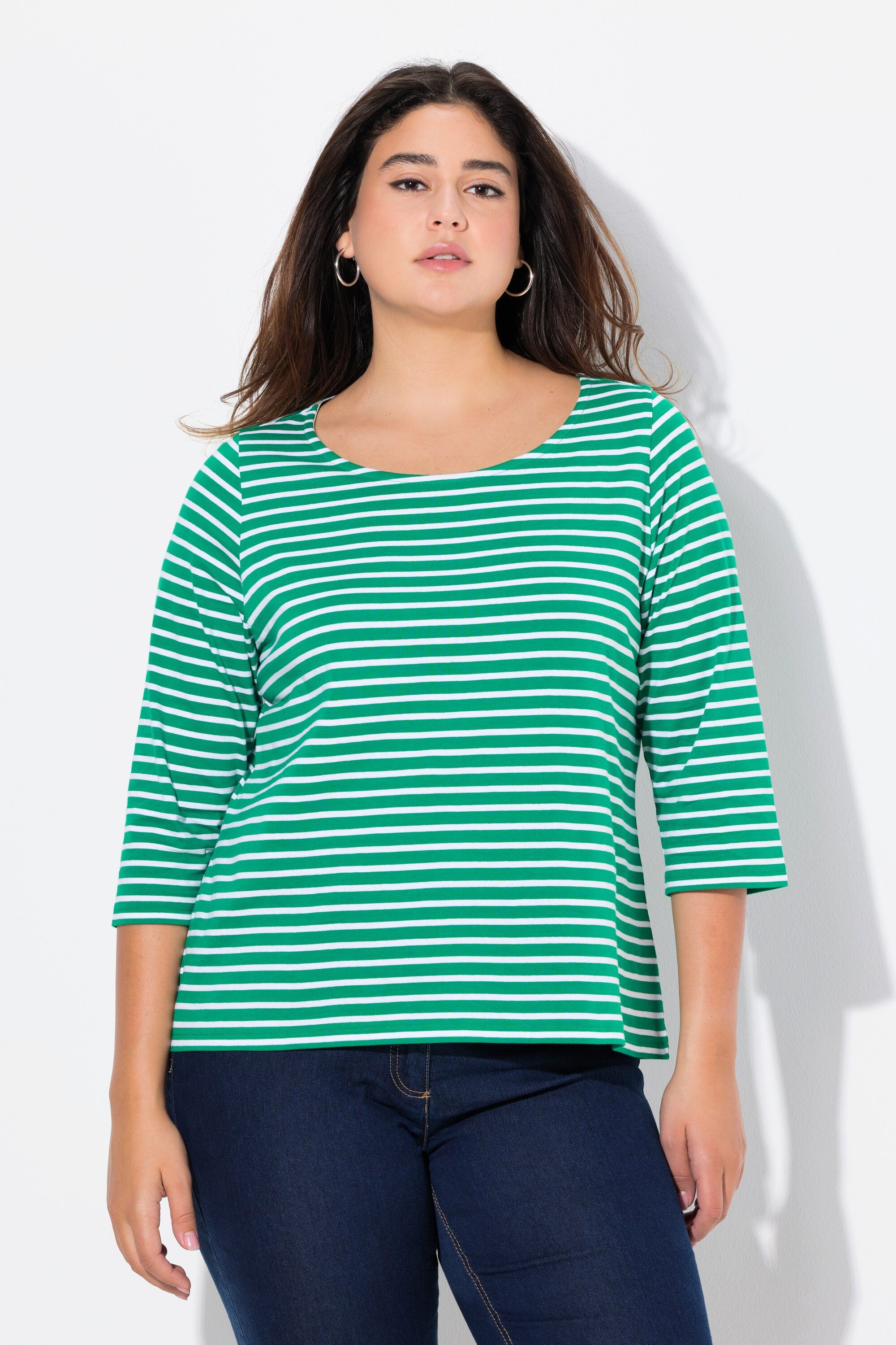 Ulla Popken T-Shirt Ringelshirt Classic Fit Rundhals 3/4-Arm günstig online kaufen