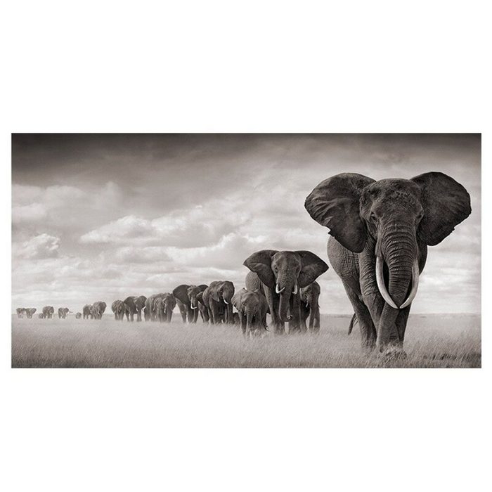 TPFLiving Kunstdruck (OHNE RAHMEN) Poster - Leinwand - Wandbild Die Elefantenkarawane in schwarz - weiß (Verschiedene Größen) Farben: Leinwand bunt - Größe: 20x40cm