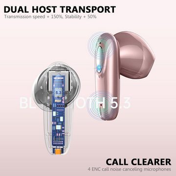 ROMOKE Bluetooth 5.3 Kabellos mit 40 Std Hi-Fi Stereo, 4 ENC Mikrofon In-Ear-Kopfhörer (Zeitlose Eleganz und mobile Kommunikation im Alltag erleben., IP7 Wasserdicht Touch Control LED Anzeige USB-C Schnellladung Ohrhörer)
