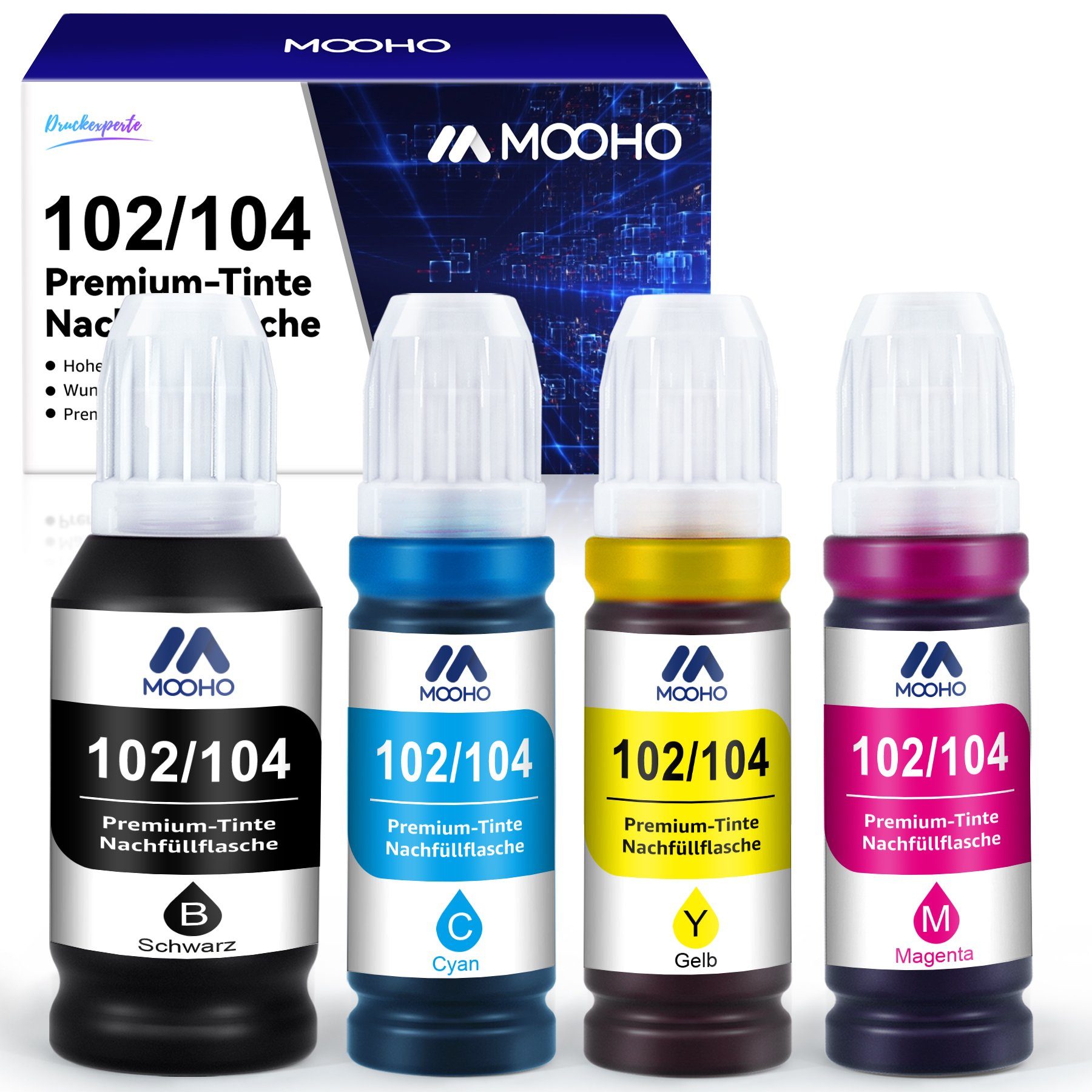 4 Bottle 102/104 Ink für EPSON EcoTank Nachfülltinte