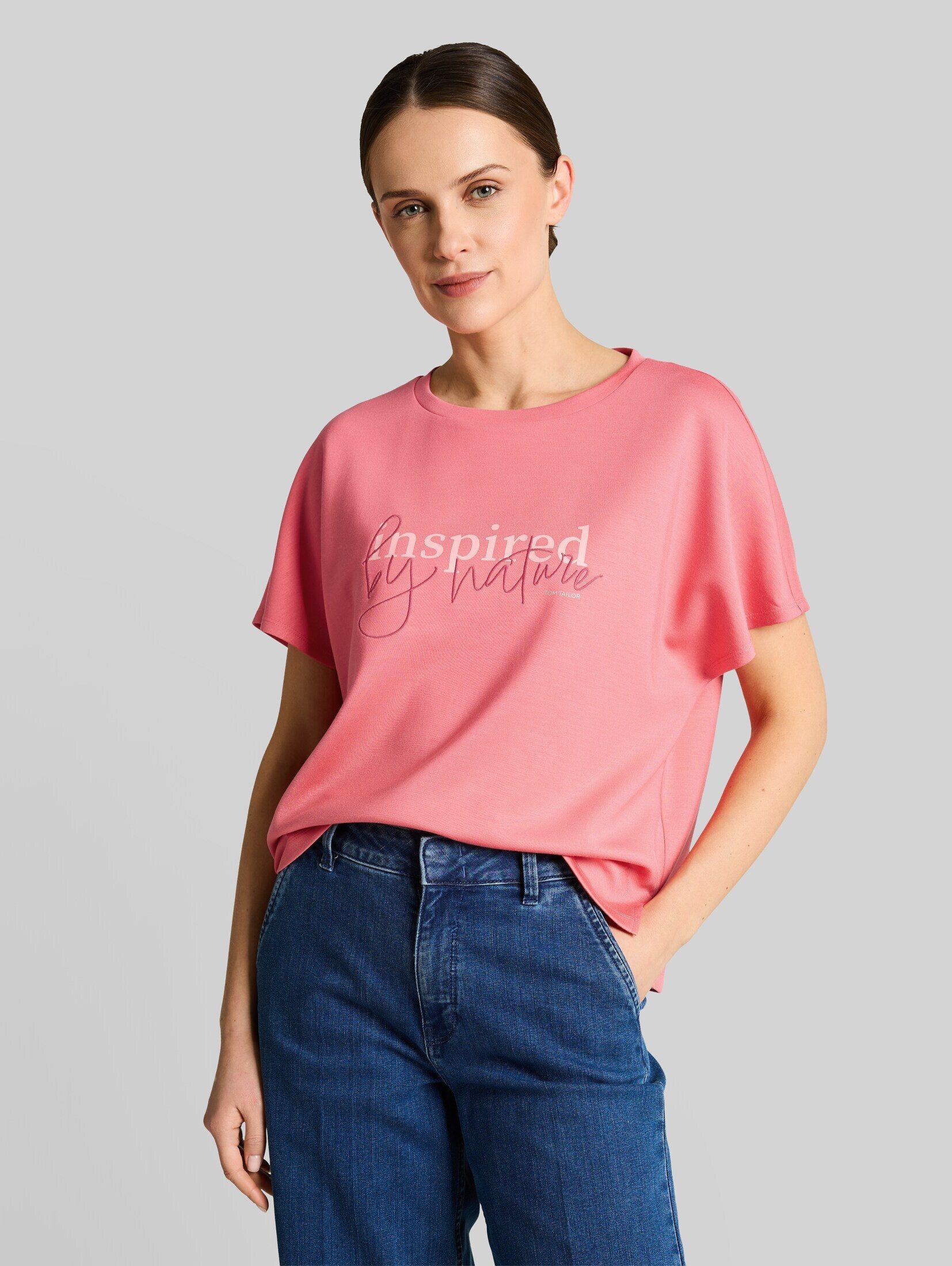 TOM TAILOR T-Shirt T-Shirt (im Einserpack) Loose Fit Scuba T-Shirt mit Print