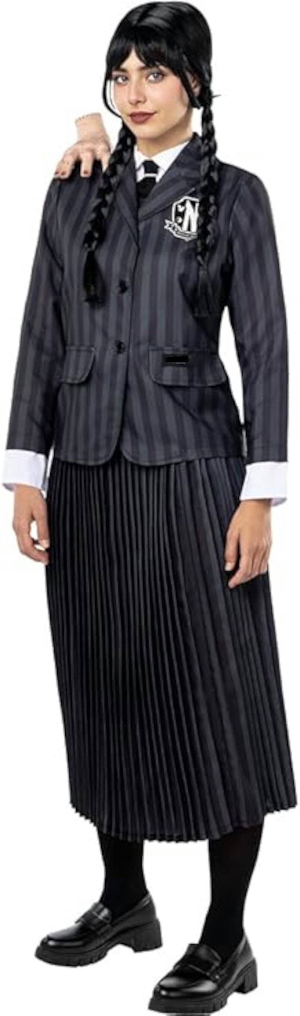 UE Stock Kostüm Damen 6-teiliges Cosplay Nevermore Wednesday Addams Kostüm Gr. L, ideal für eine Vielzahl von Anlässen