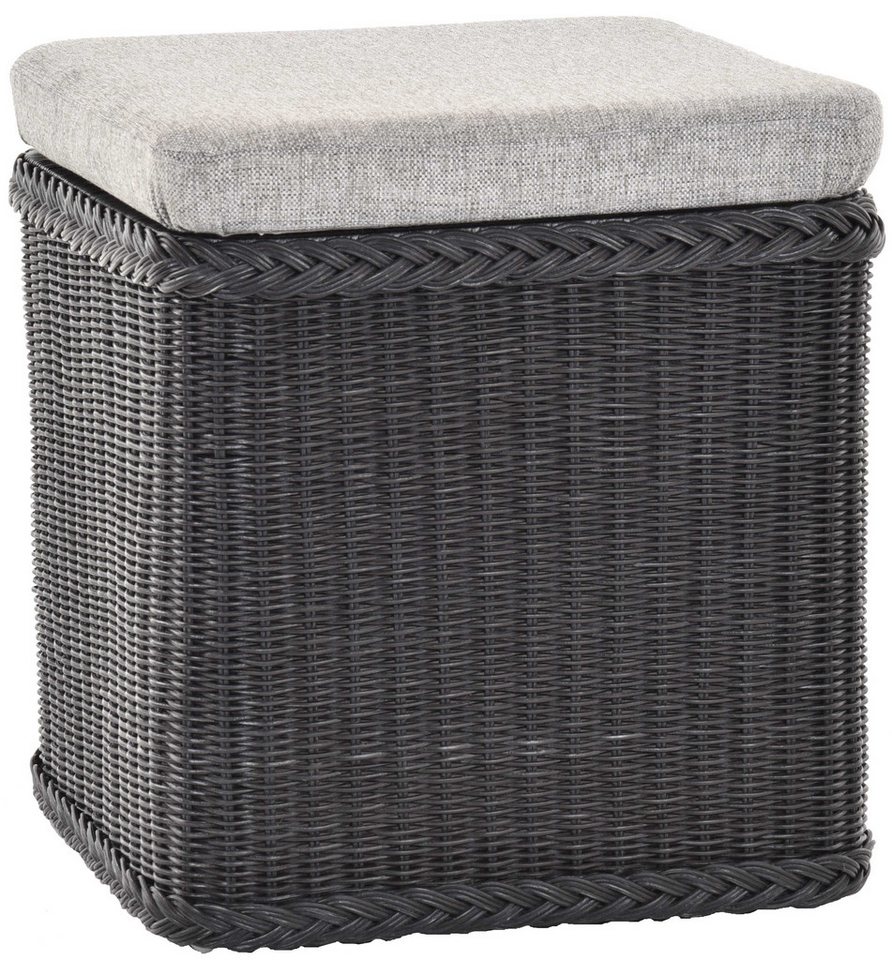 Krines Home Sitztruhe Rattan Wäschekorb Quadratisch Wäschetruhe Sitz gepolstert Flur-Bank, Aufbewahrungsbox mit Deckel Bad-Hocker Sitzhocker Wäschesammler