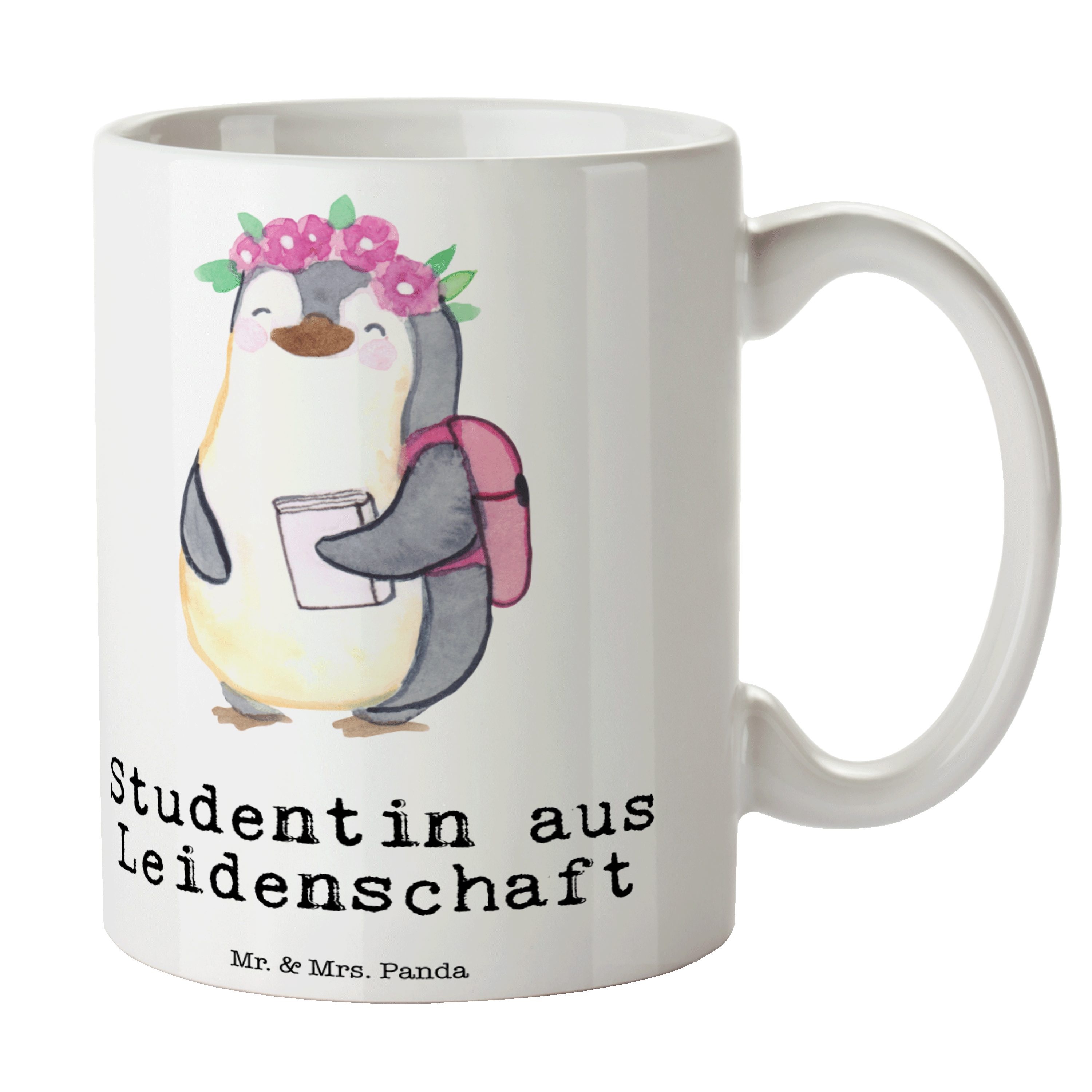 Mr. & Mrs. Panda Tasse Studentin aus Leidenschaft - Weiß - Geschenk, Kaffeebecher, Teetasse, Keramik