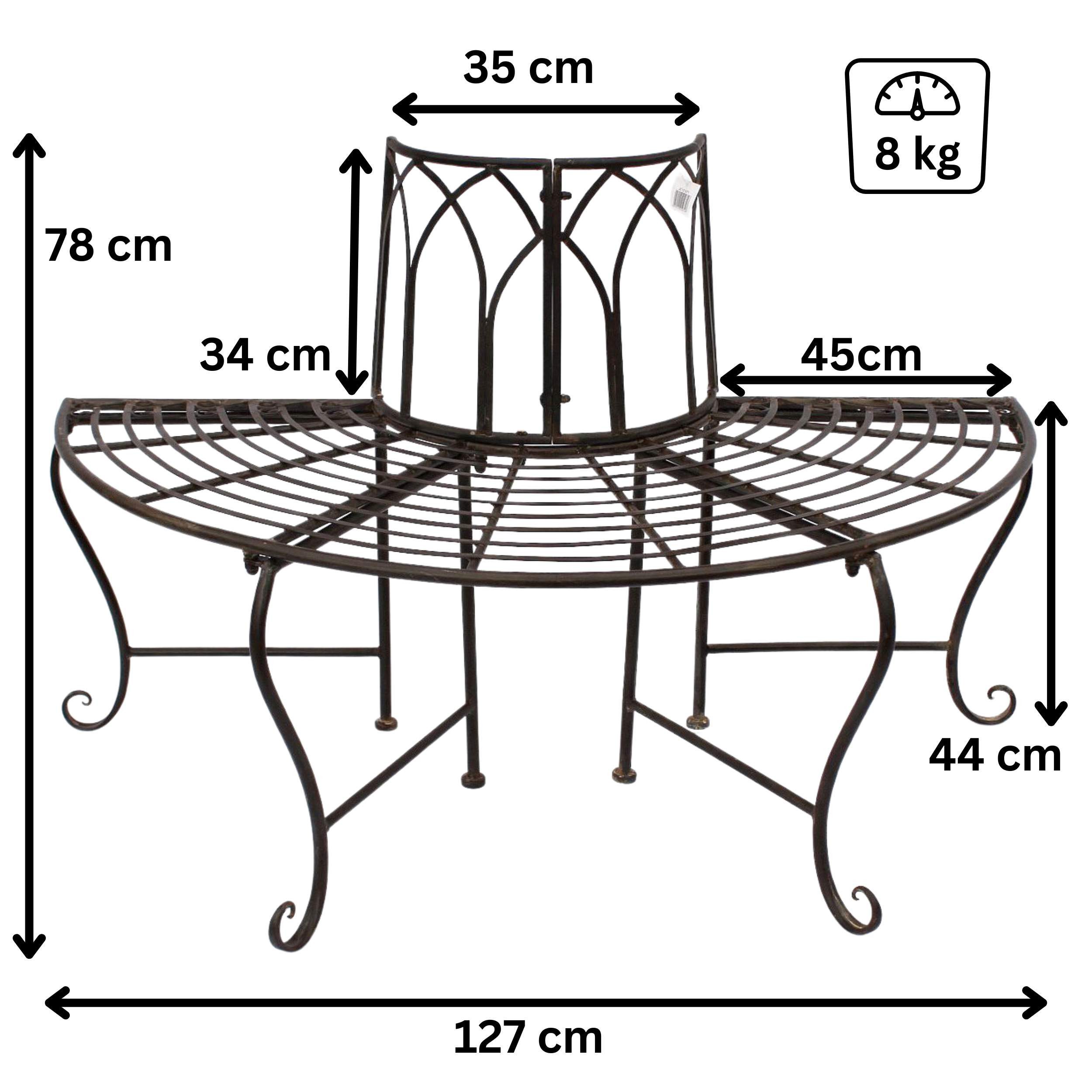 DanDiBo Baumbank Halbrund Metall Wetterfest Braun 127 cm 3 Sitzer 121071 Gartenbank