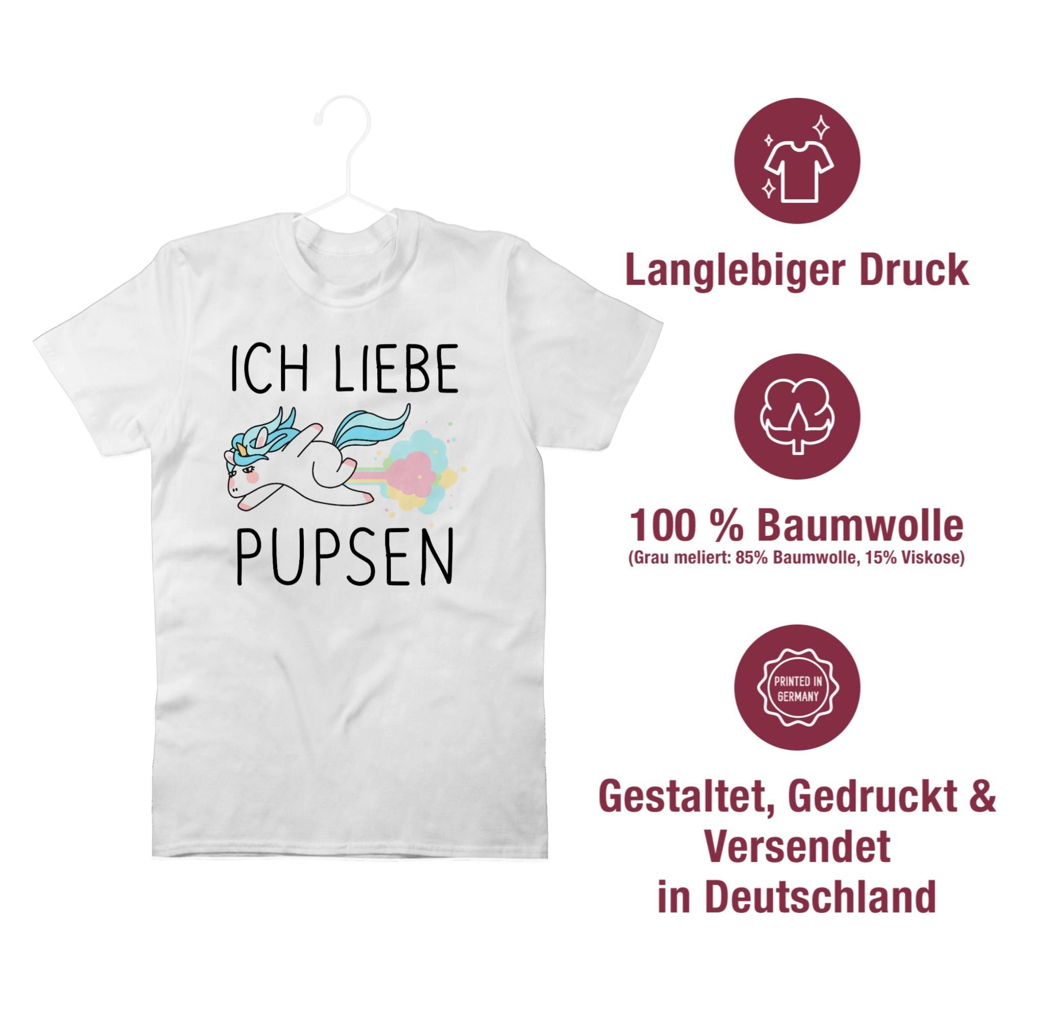 Shirtracer T-Shirt Geschenk pupsen Weiß 2 Einhorn Pups Geschenk Fürze - liebe Einhorn Furtz Ich Lustig