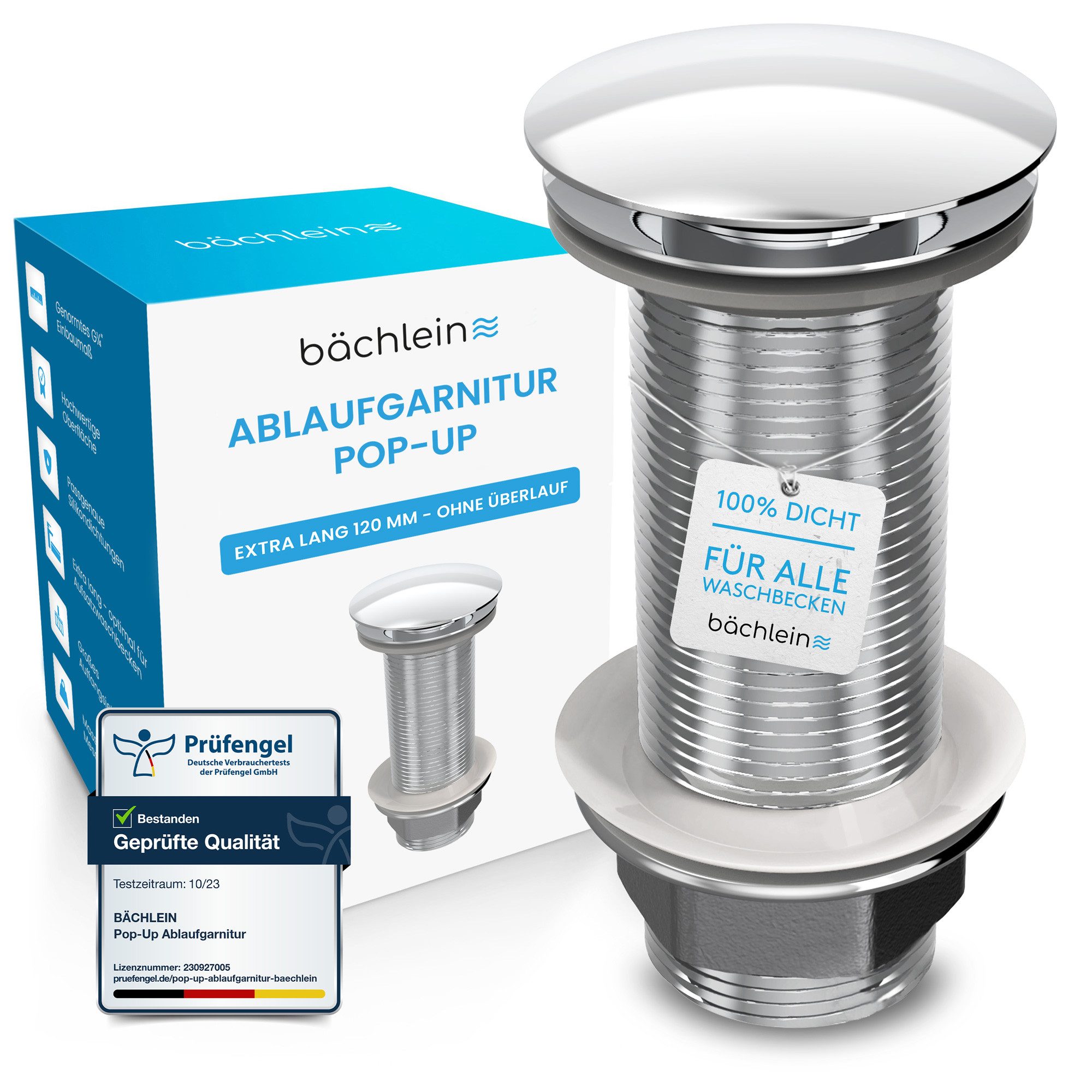 Bächlein Ablaufgarnitur Ablaufgarnitur Waschbeckenabfluss Pop Up - extra lang