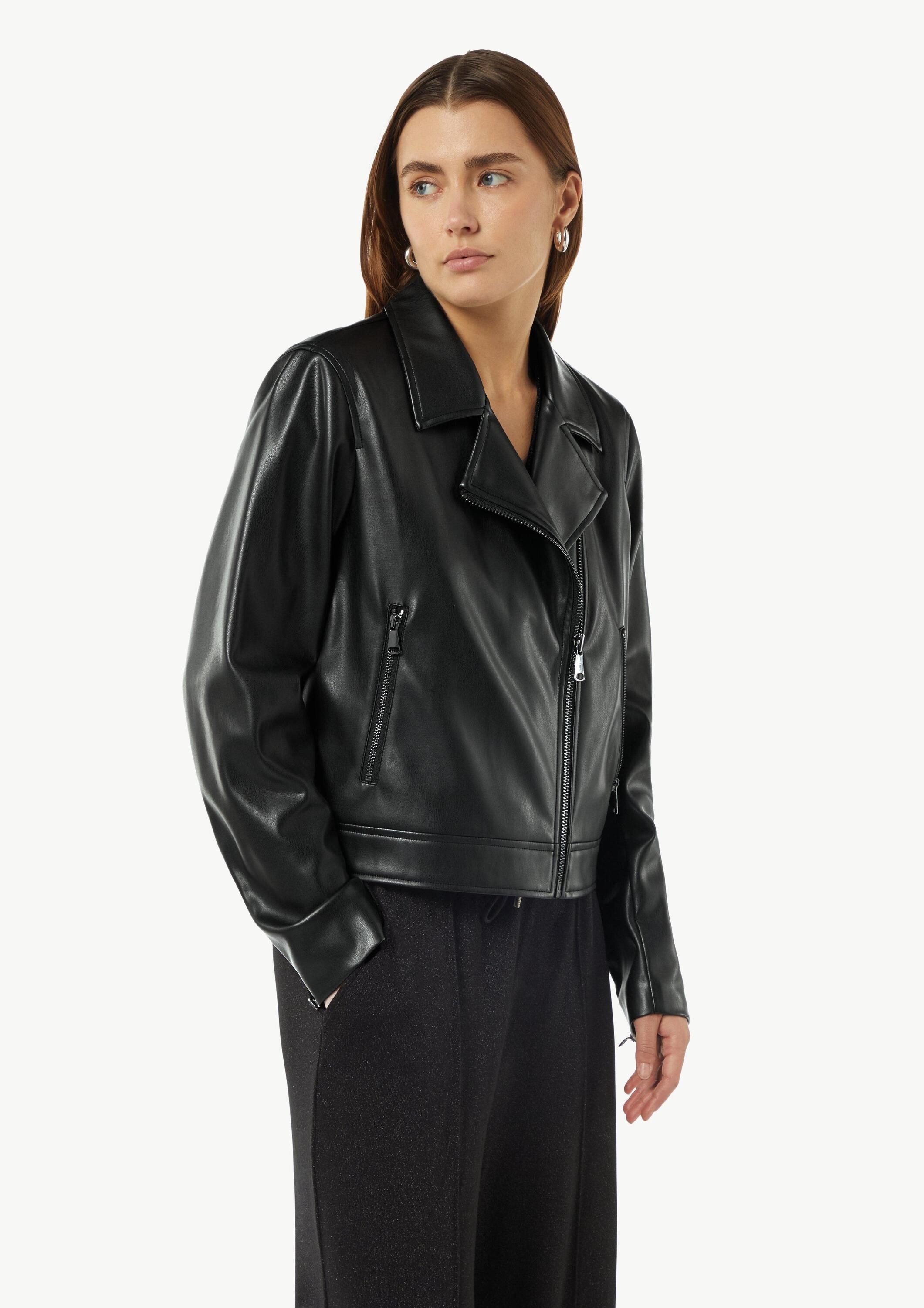 comma Funktionsjacke Indoor-Jacke Klassische Bikerjacke aus Lederimitat