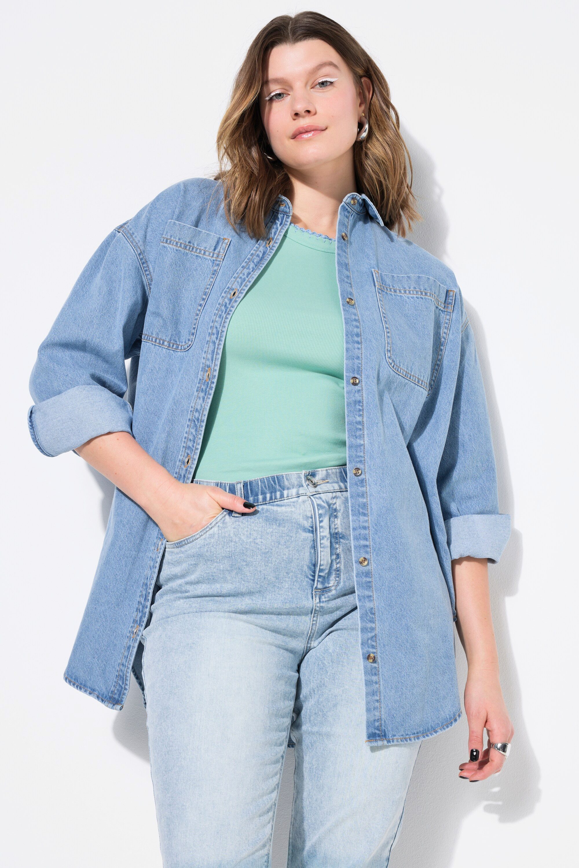 Hemdbluse Jeanshemd oversized Hemdkragen