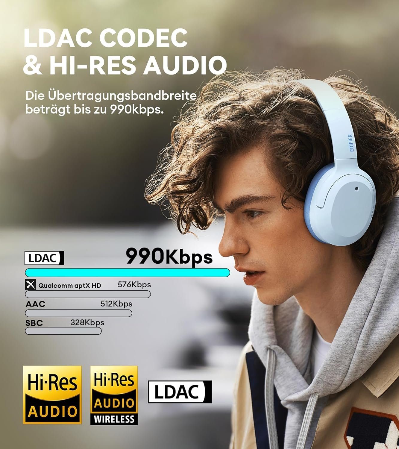 Edifier® Wired Gaming-Headset Stunden Spielzeit) Audio Wireless Network)-Geräuschunterdrückung, Schnelllade 49 Hi-Res Bluetooth, & Neural LDAC (Deep (DNN