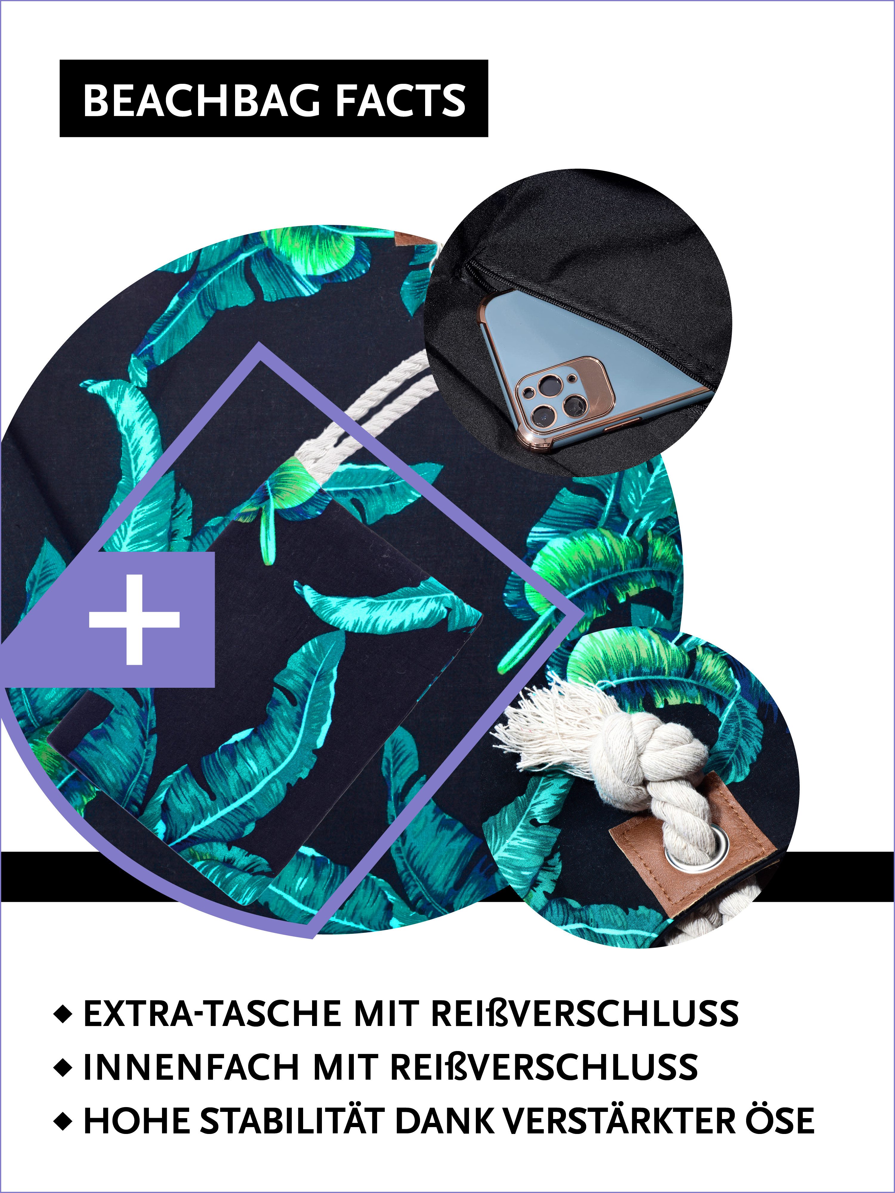 DonDon Strandtasche Shopper Schultertasche Beach Style (2-tlg), Große Strandtasche, mit Reißverschluss, tolle Motive – Bild 3 von 5