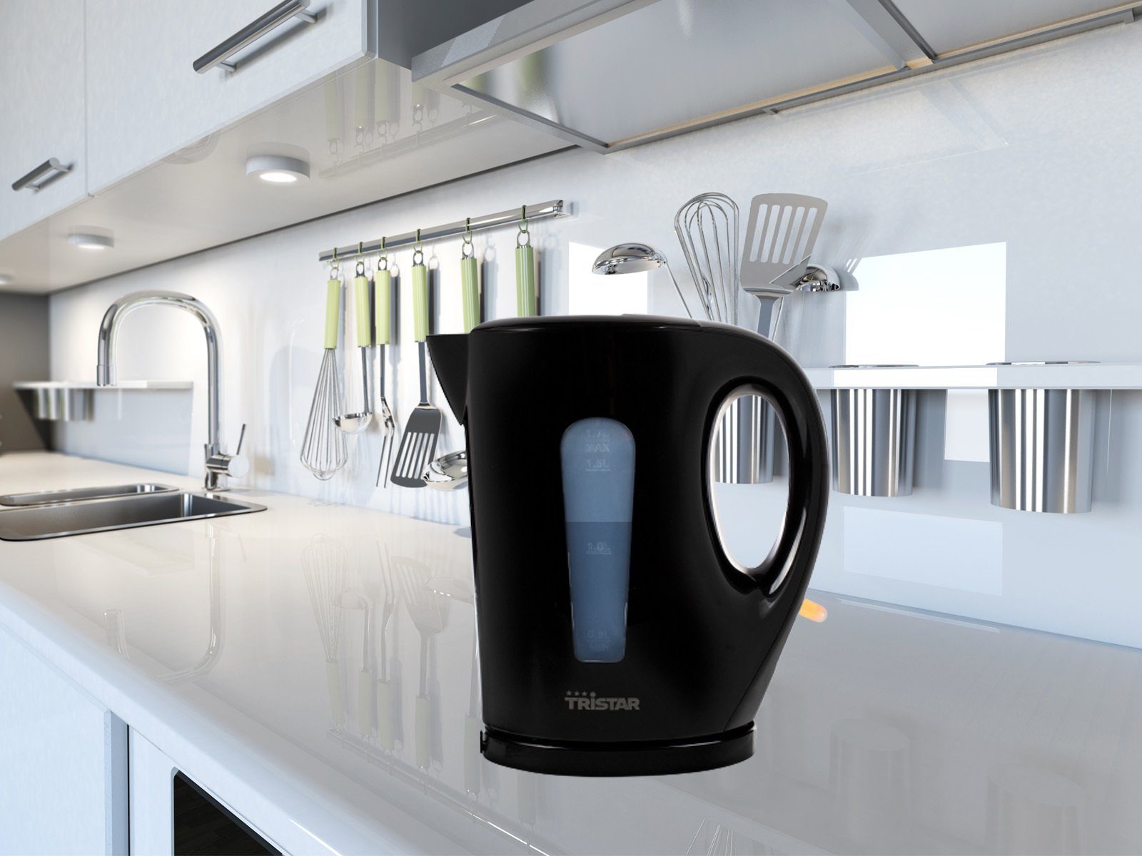 Tristar Wasserkocher, 1.7 l, 2200 W, Großer elektrischer Tee Heißwasserbereiter ohne Kabel schnell, leise Schwarz