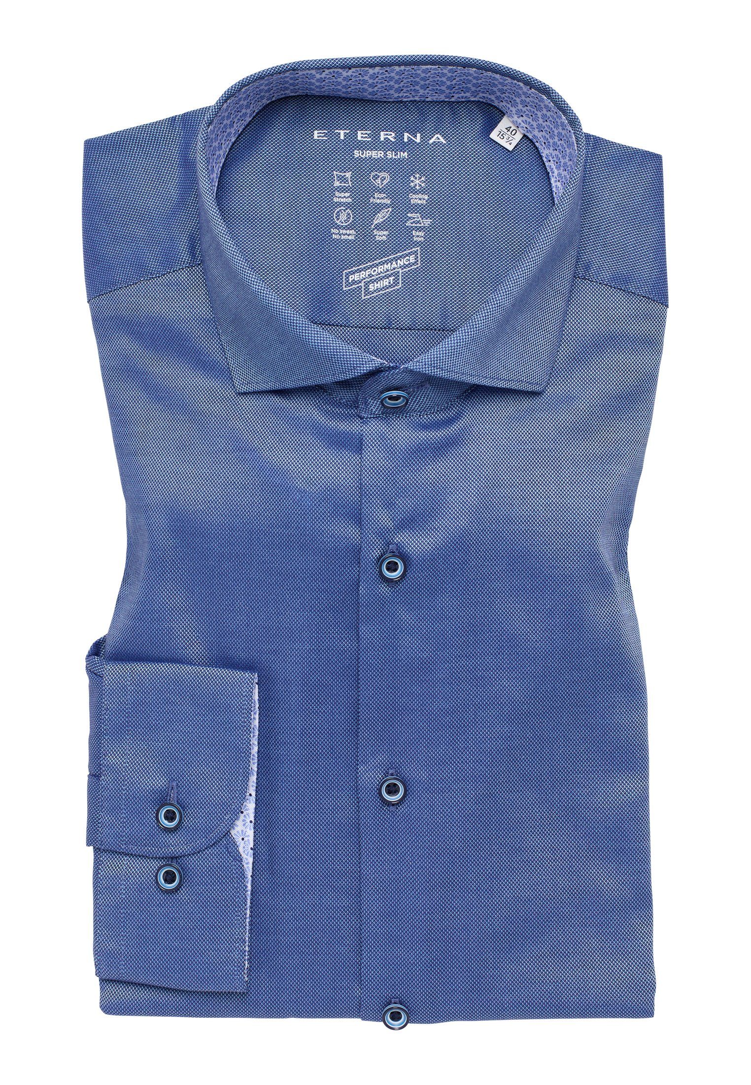 Eterna Langarmhemd Performance Shirt Natté-Stretch Langarm Blau