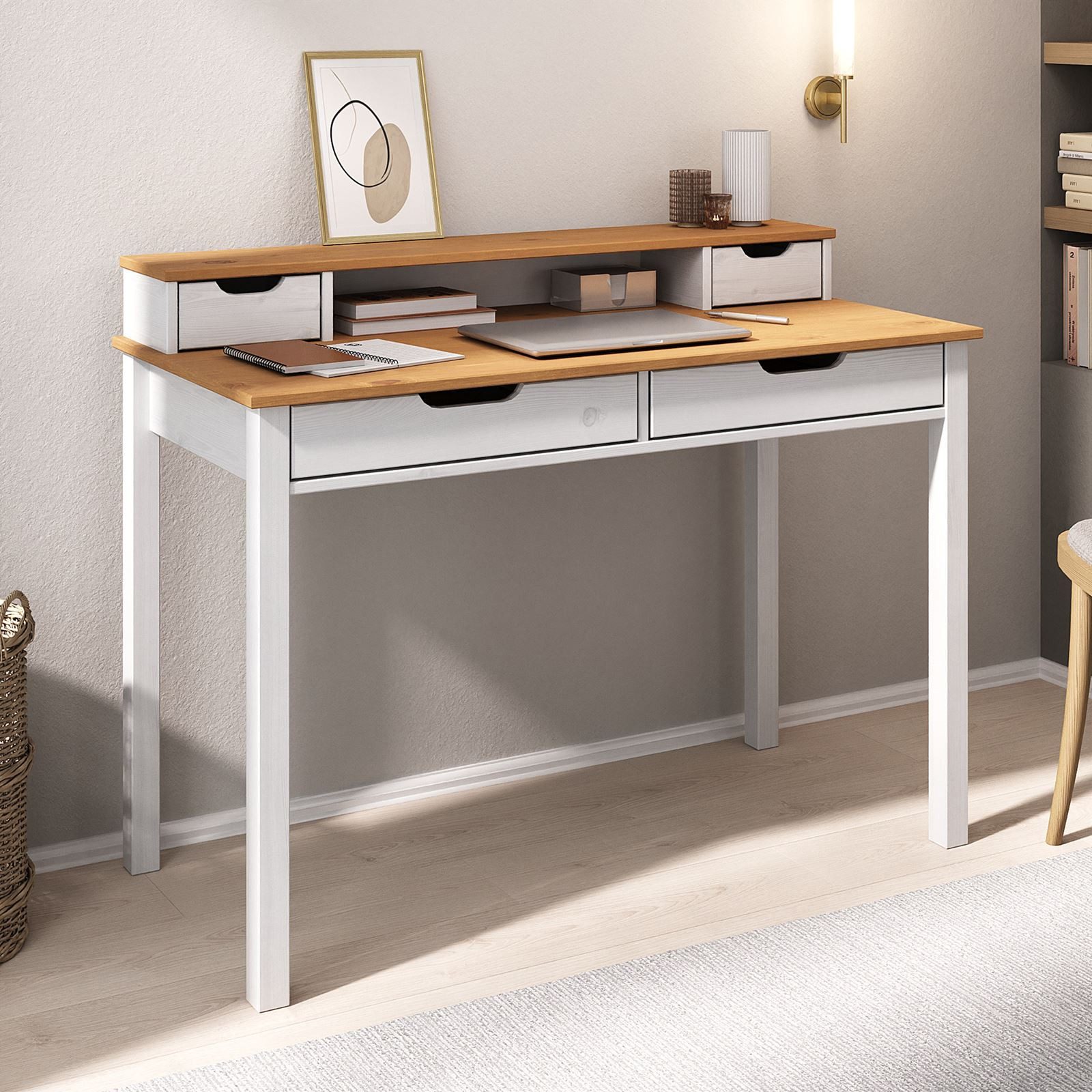 IDIMEX Schreibtisch RAUL, Bürotisch mit Stauraum aus Massivholz mit 4 Schub günstig online kaufen