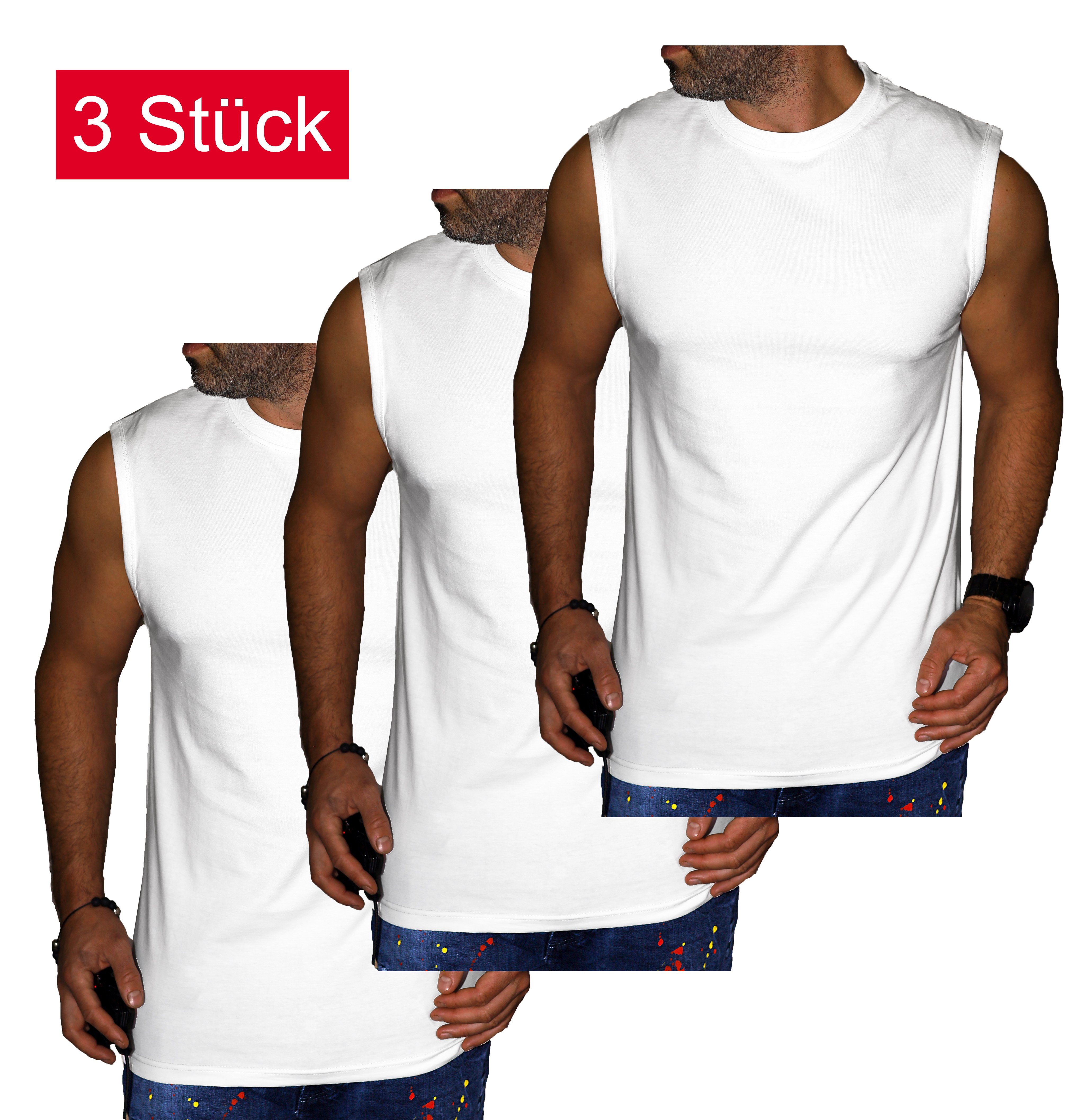 RMK Unterhemd Unterhemd Muscleshirt Tanktop Ärmellos Shirt Uni Farben (Packung, 3er-Set) aus reiner Baumwolle, mit Rundhalsausschnitt Weiß
