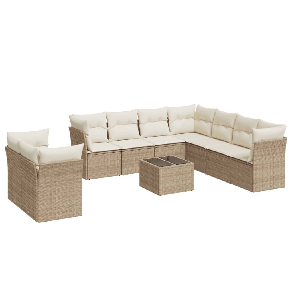 Gartenlounge-Set 10-tlg. Garten-Sofagarnitur mit Kissen Beige Poly Rattan